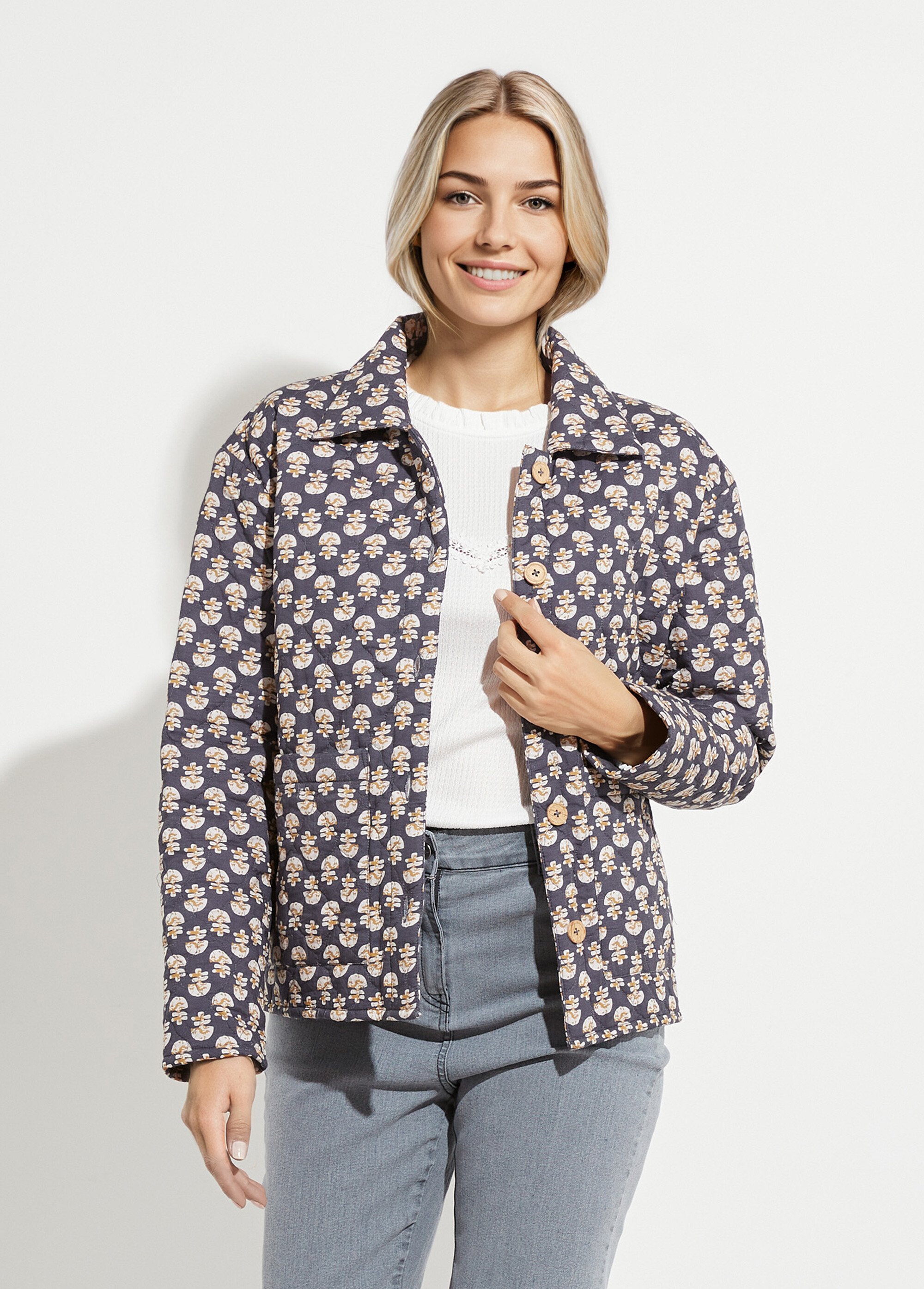 Veste boutonnée matelassée imprimée Femme Gris TEREZA FA1