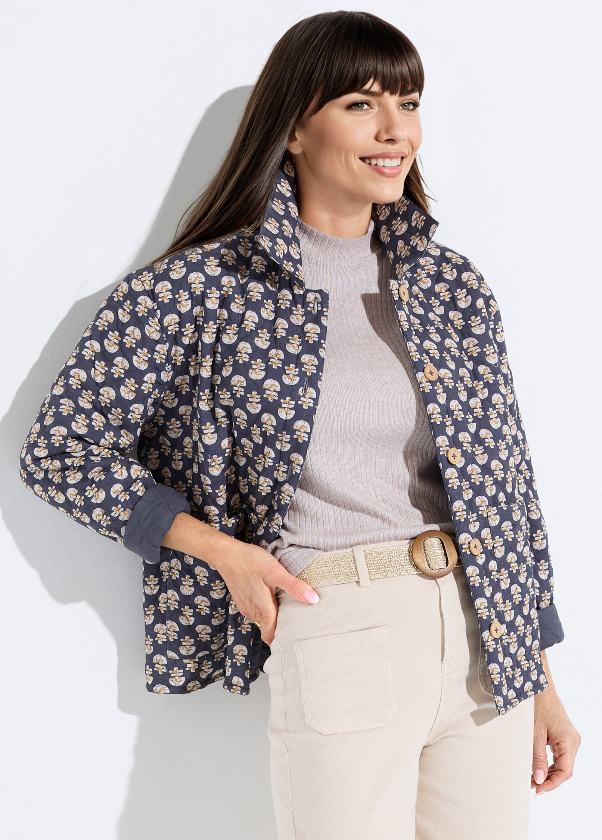 Veste boutonnée matelassée imprimée Femme Gris TEREZA MV1