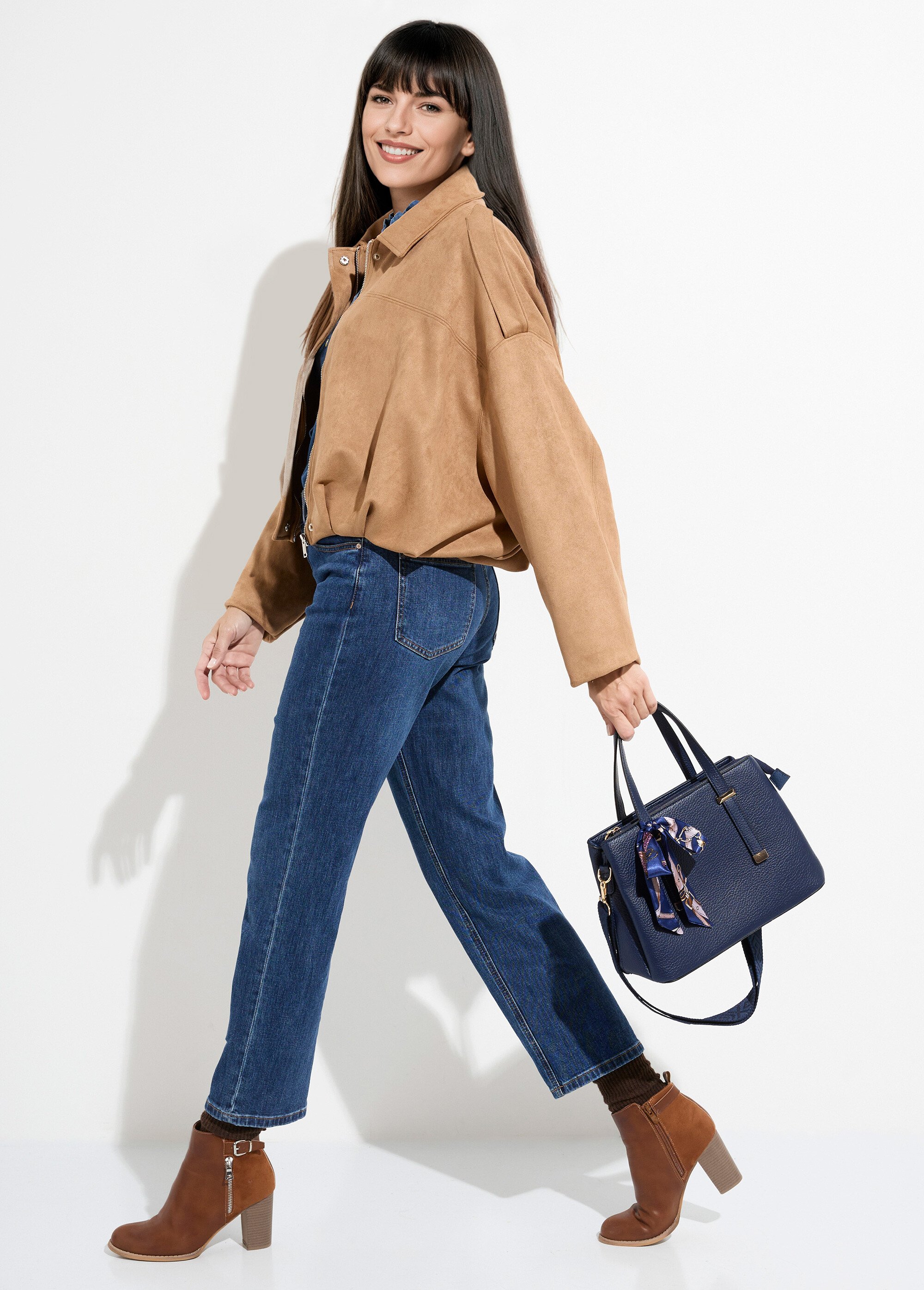 Veste oversize courte plissée en suédine Femme Beige LBC-VE050A SI1