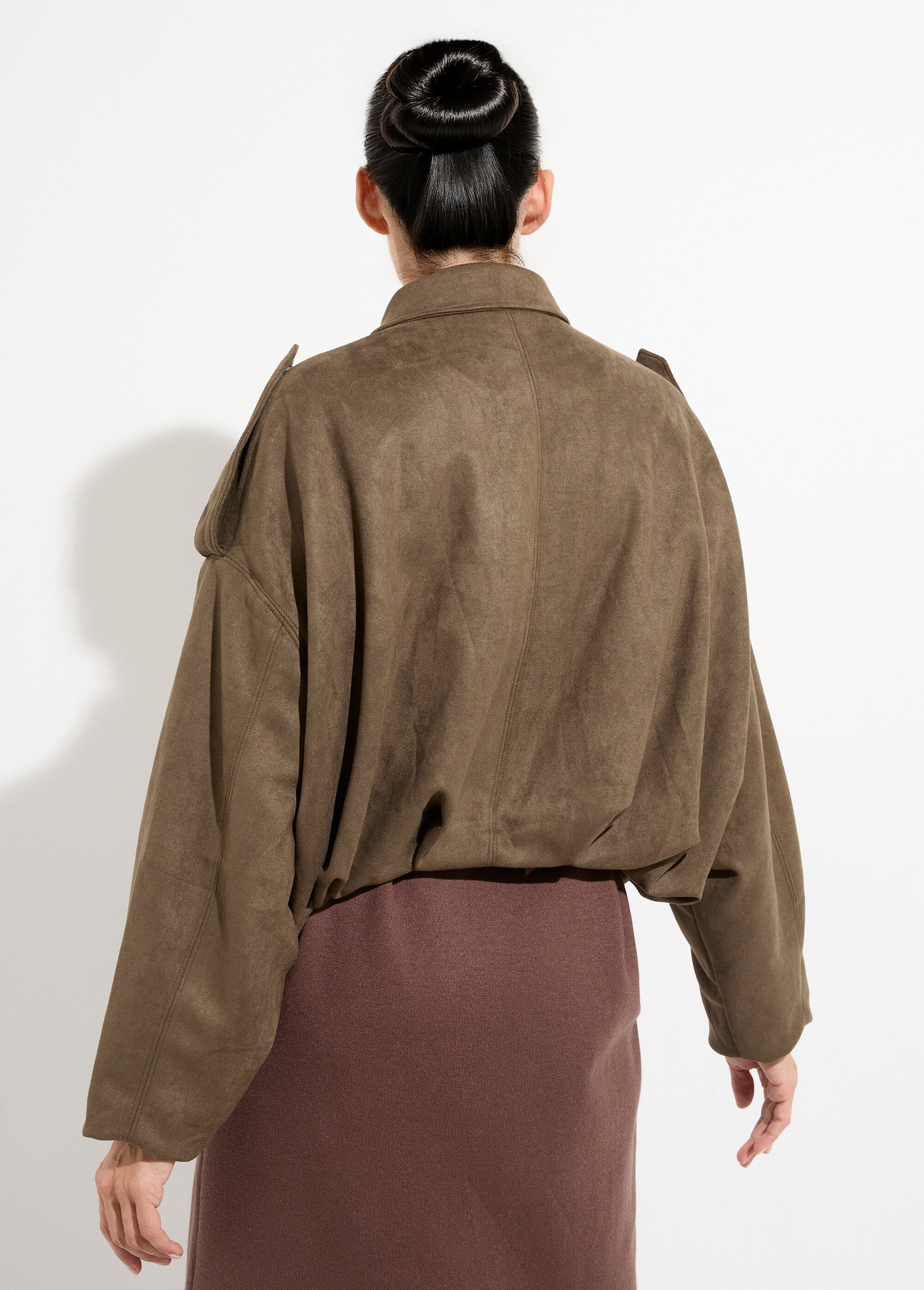 Veste oversize courte plissée en suédine Femme Vert LBC-VE050A DO1
