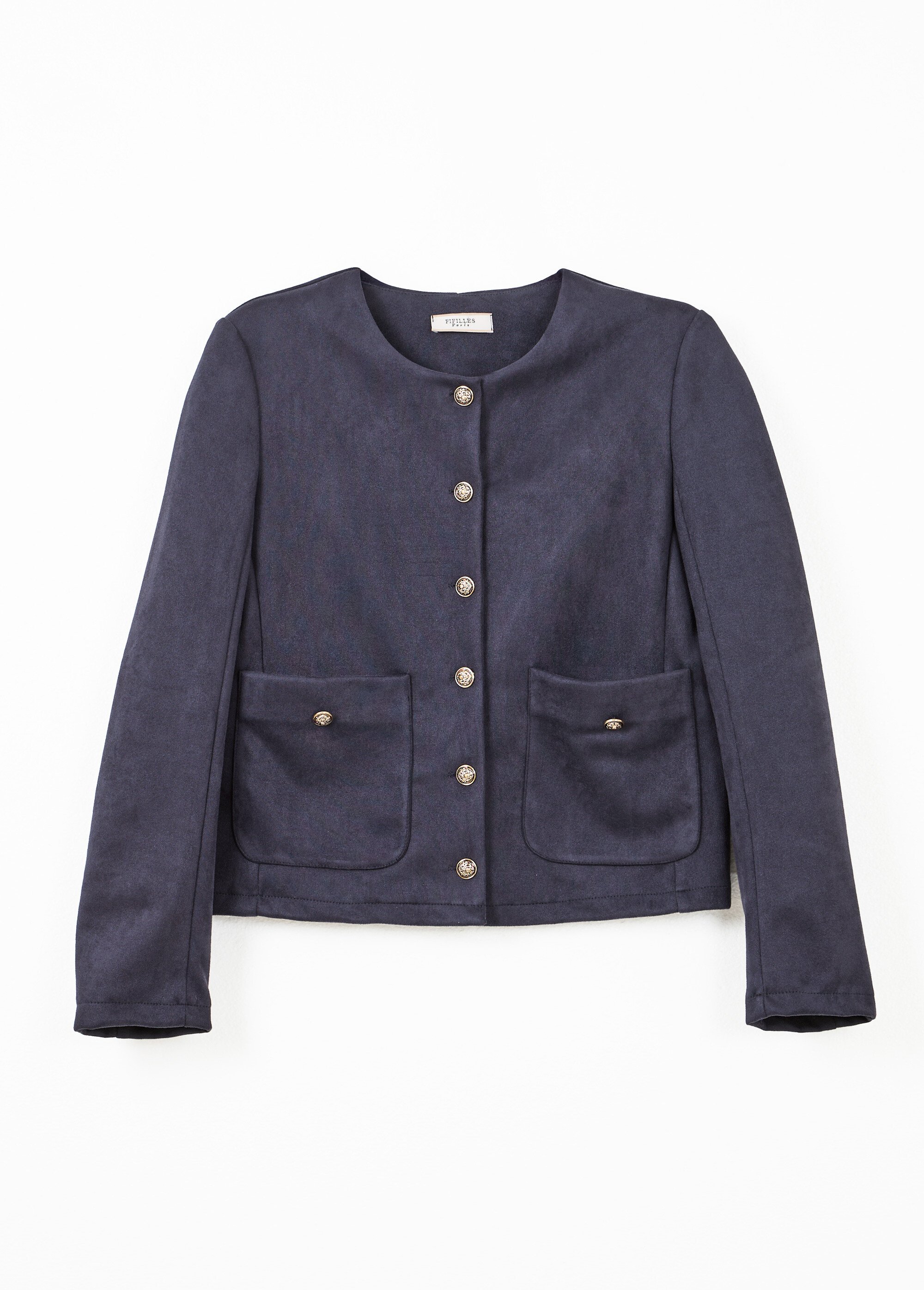 Veste sans col boutonnée courte marine Femme Bleu TIANA AP1