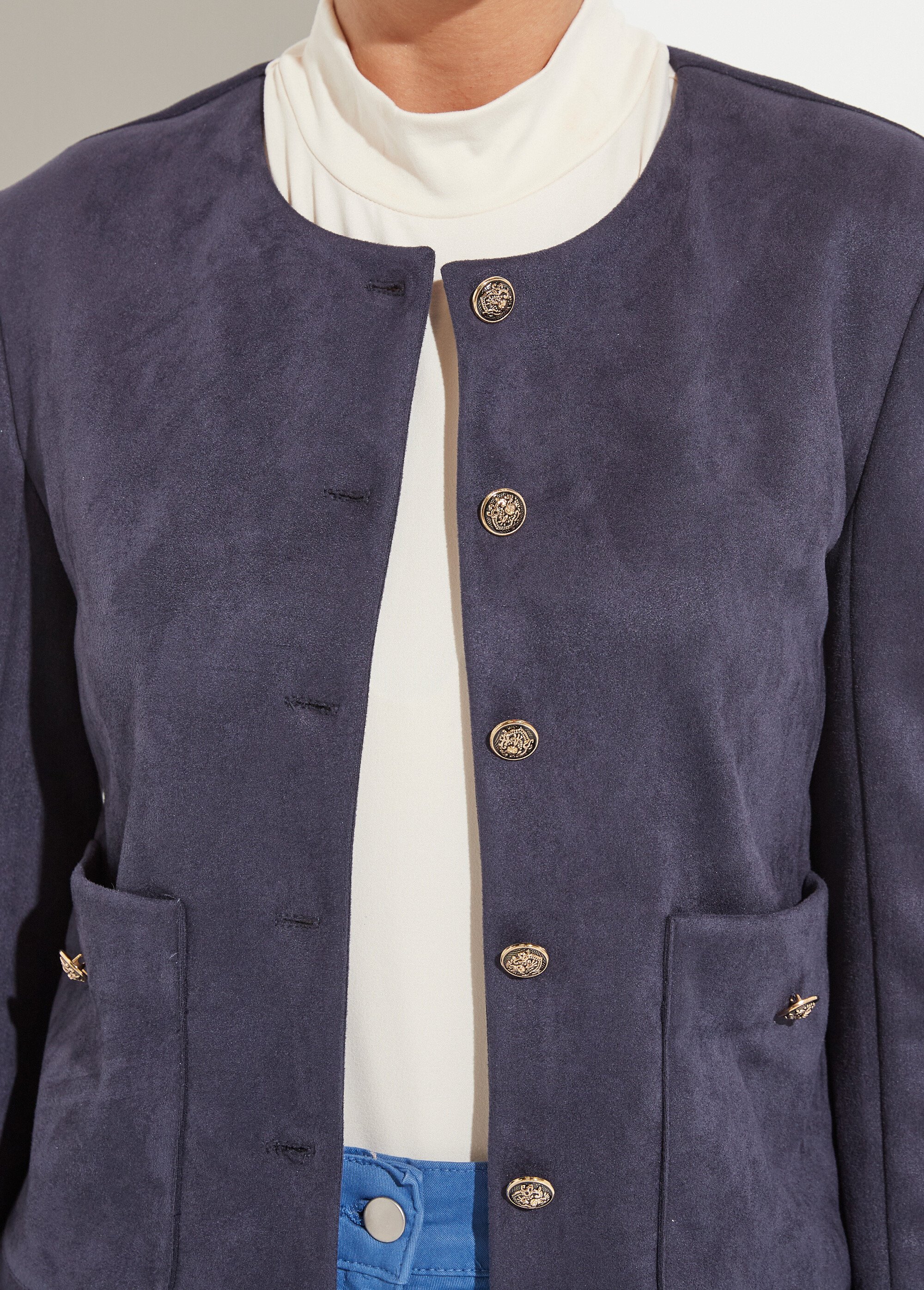Veste sans col boutonnée courte marine Femme Bleu TIANA DE1
