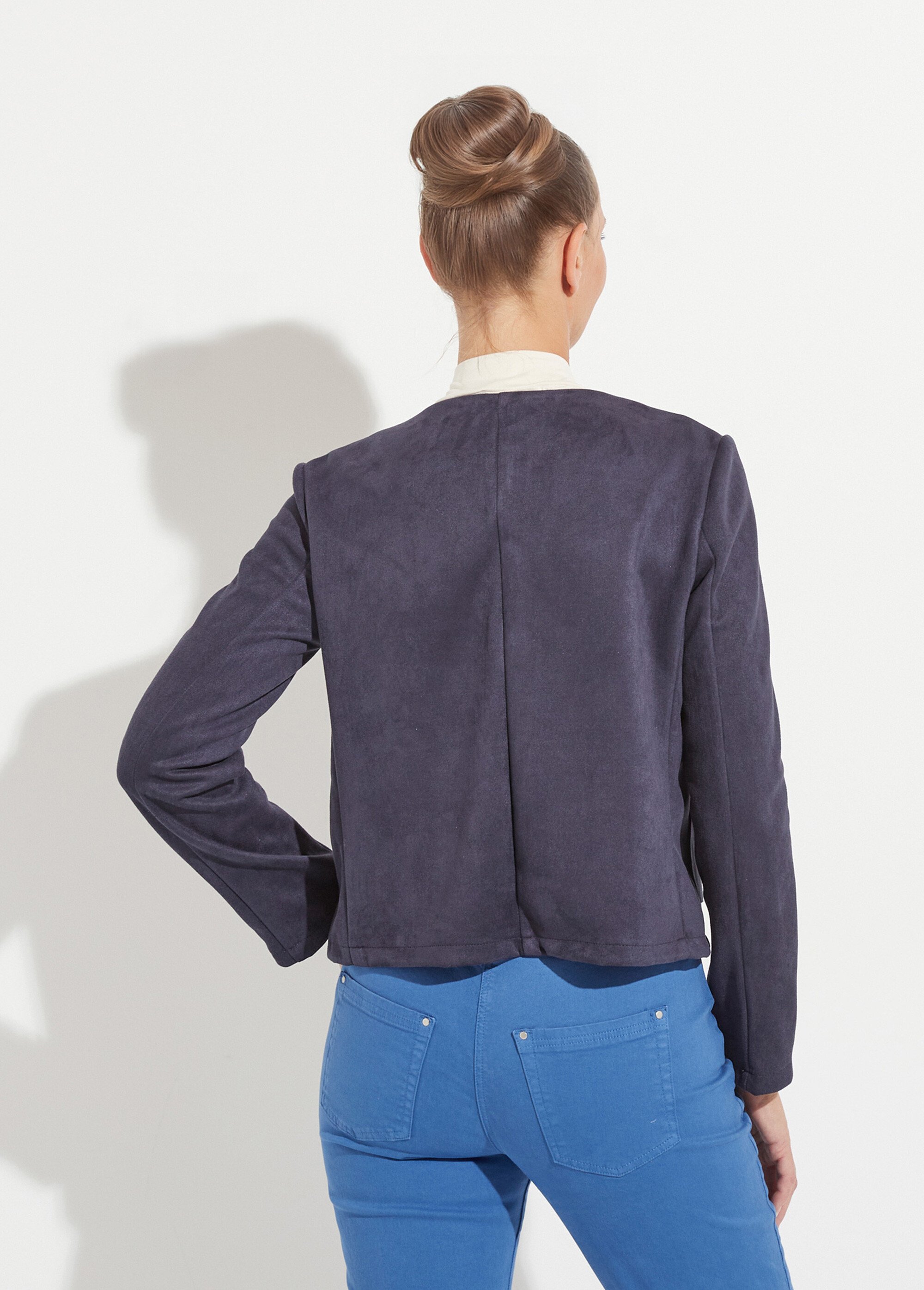 Veste sans col boutonnée courte marine Femme Bleu TIANA DO1