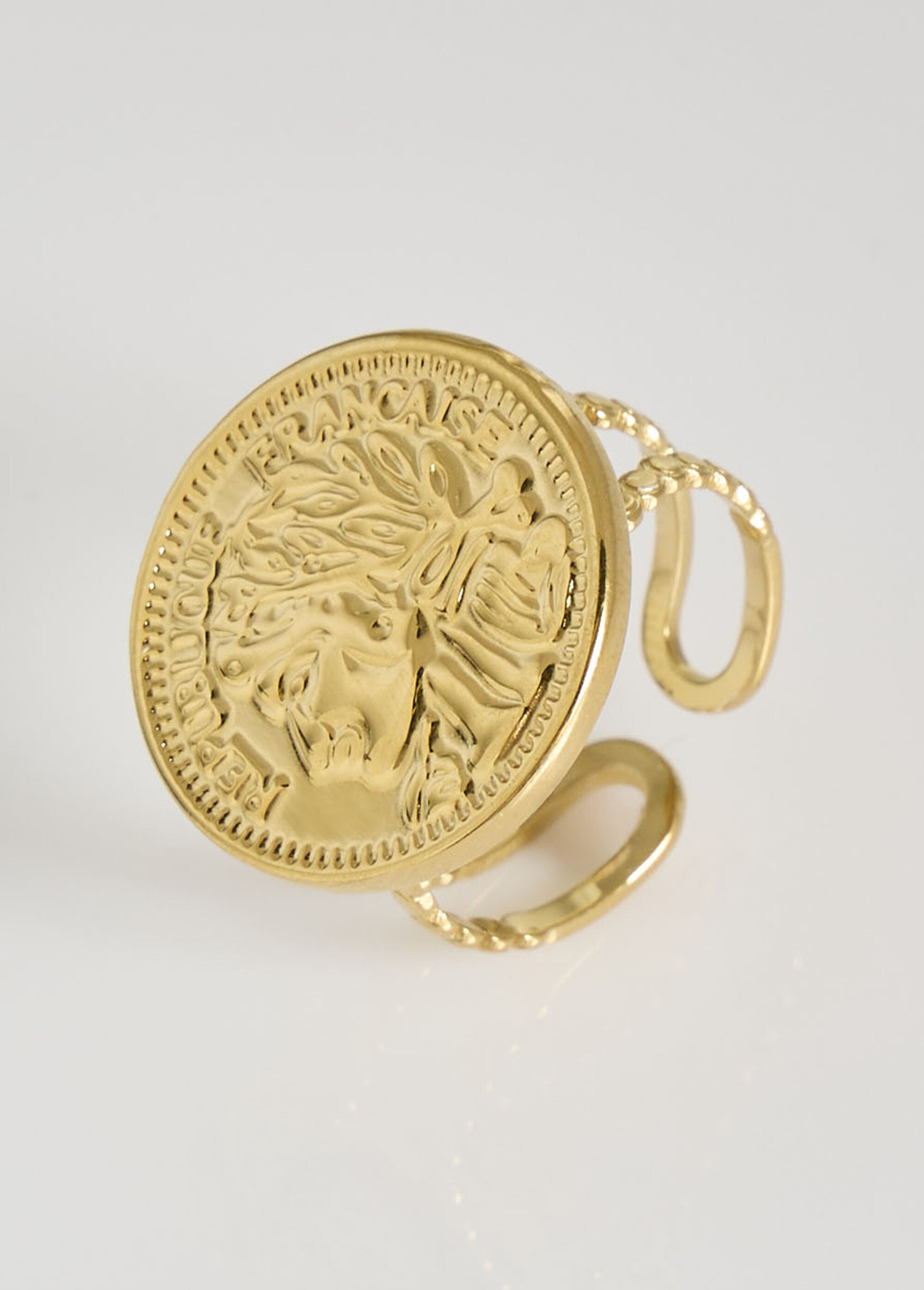 Bague acier inox pièce de monnaie Doré L08-603 DE1