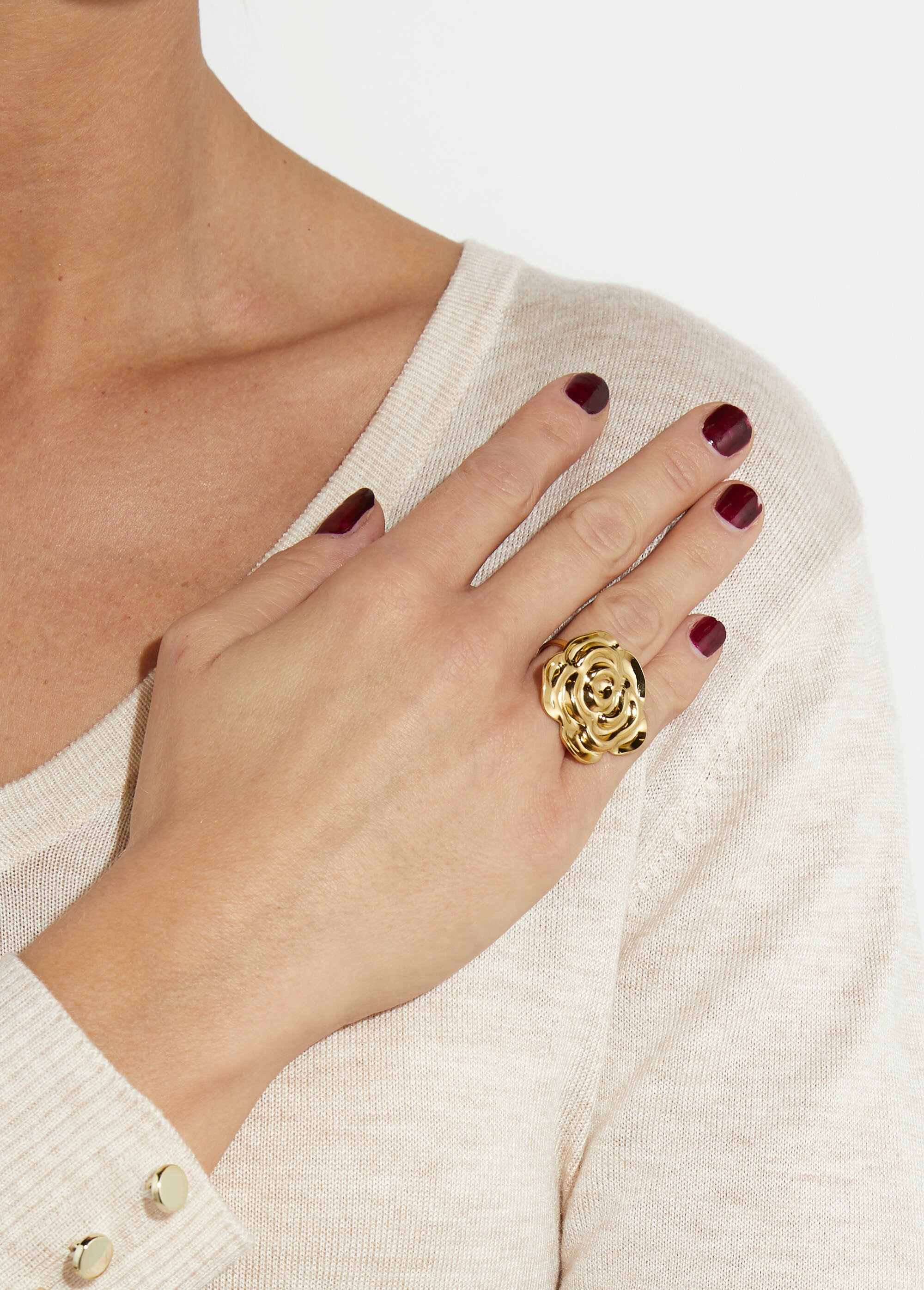 Bague motif fleur en acier inox Doré L08-818 FA1