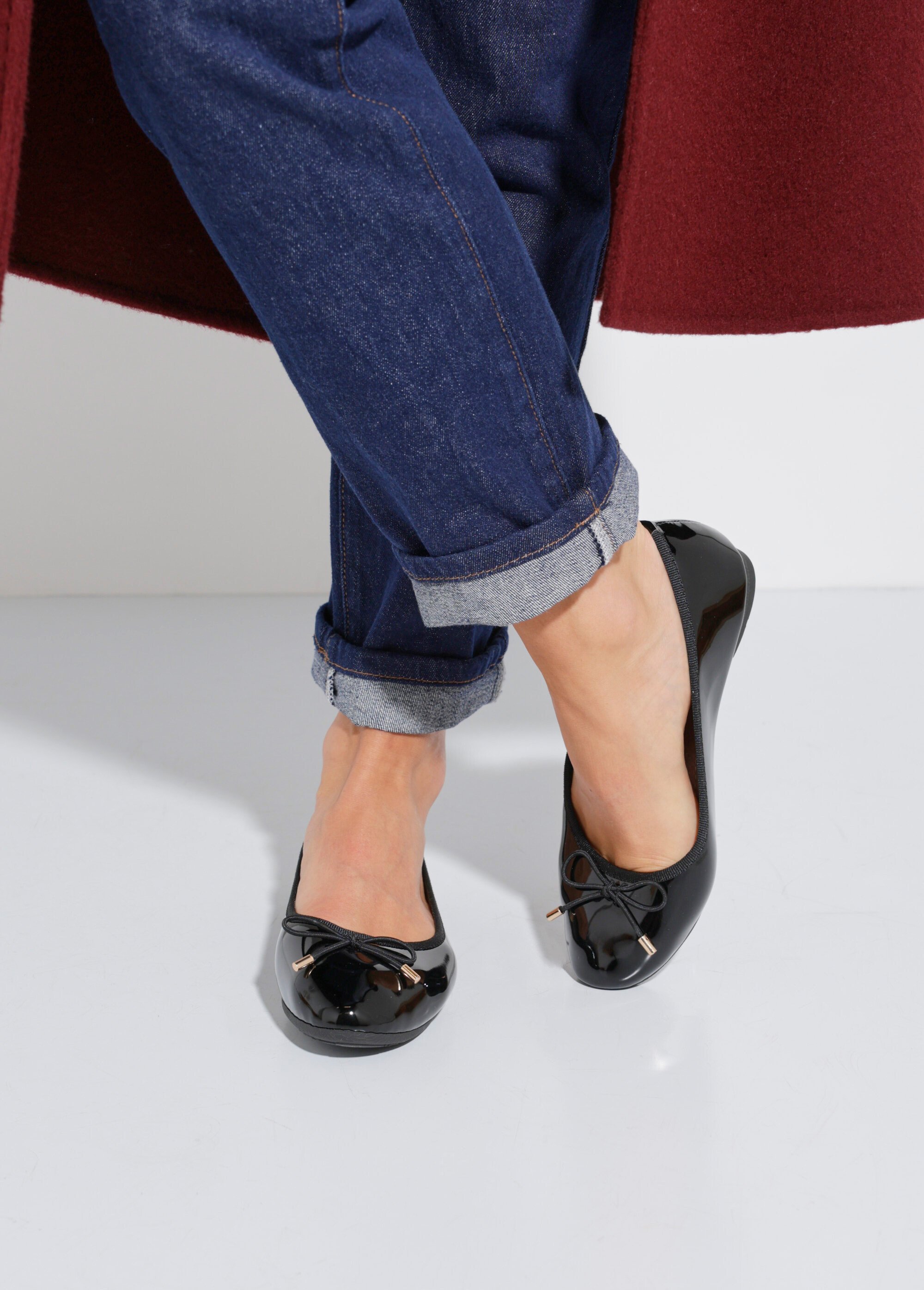 Ballerines plates vernies petit nœud Femme Noir LBS6185 SF1