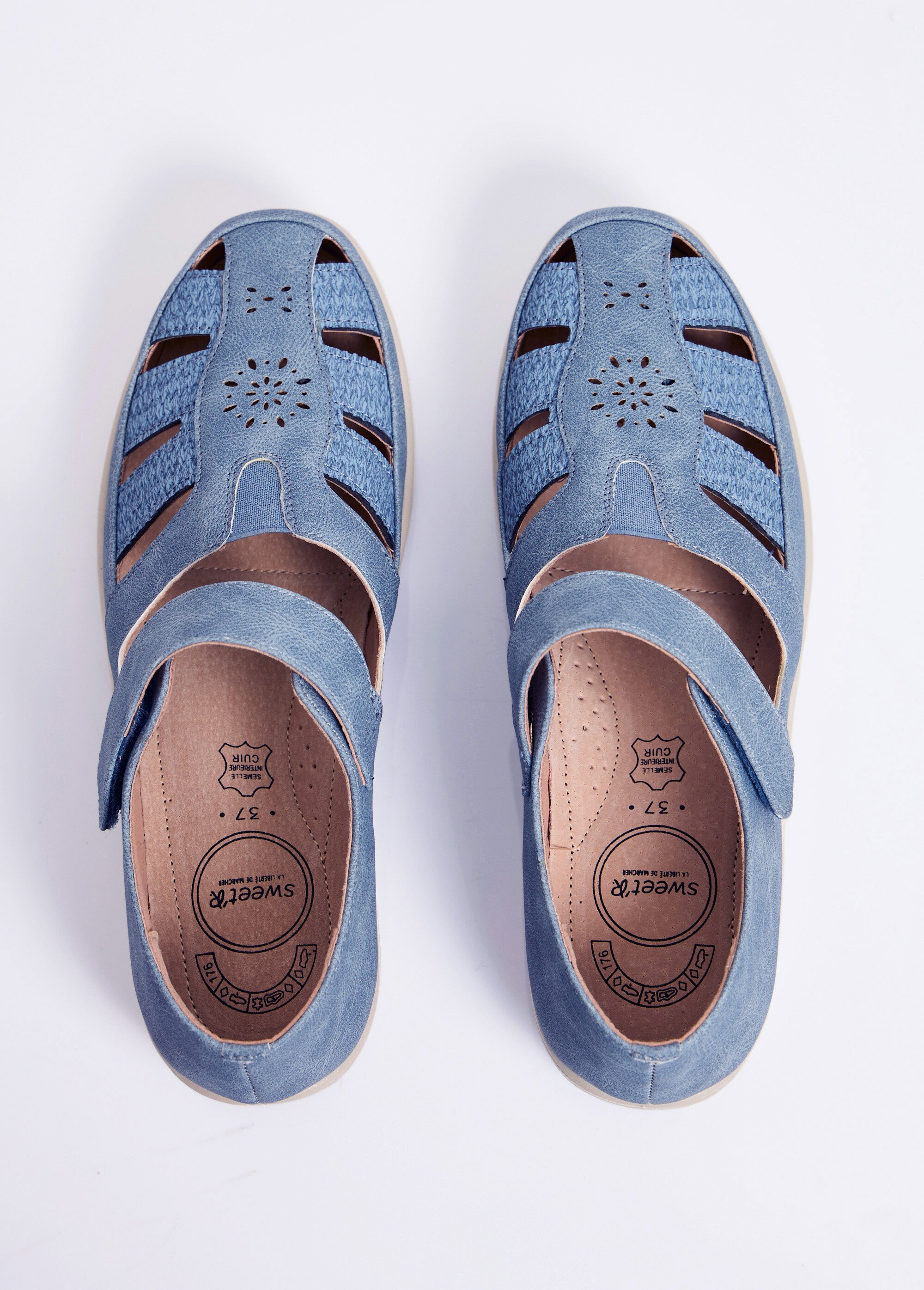 Ballerines salomés largeur confort scratchées Femme Bleu OURGA OV1