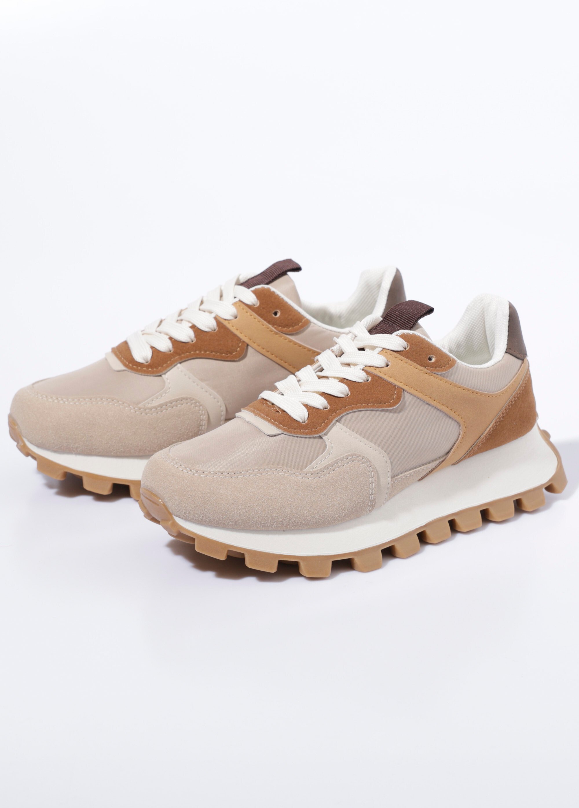 Baskets multimatières à semelle crantée Femme Beige LBSDKB8353 DE1