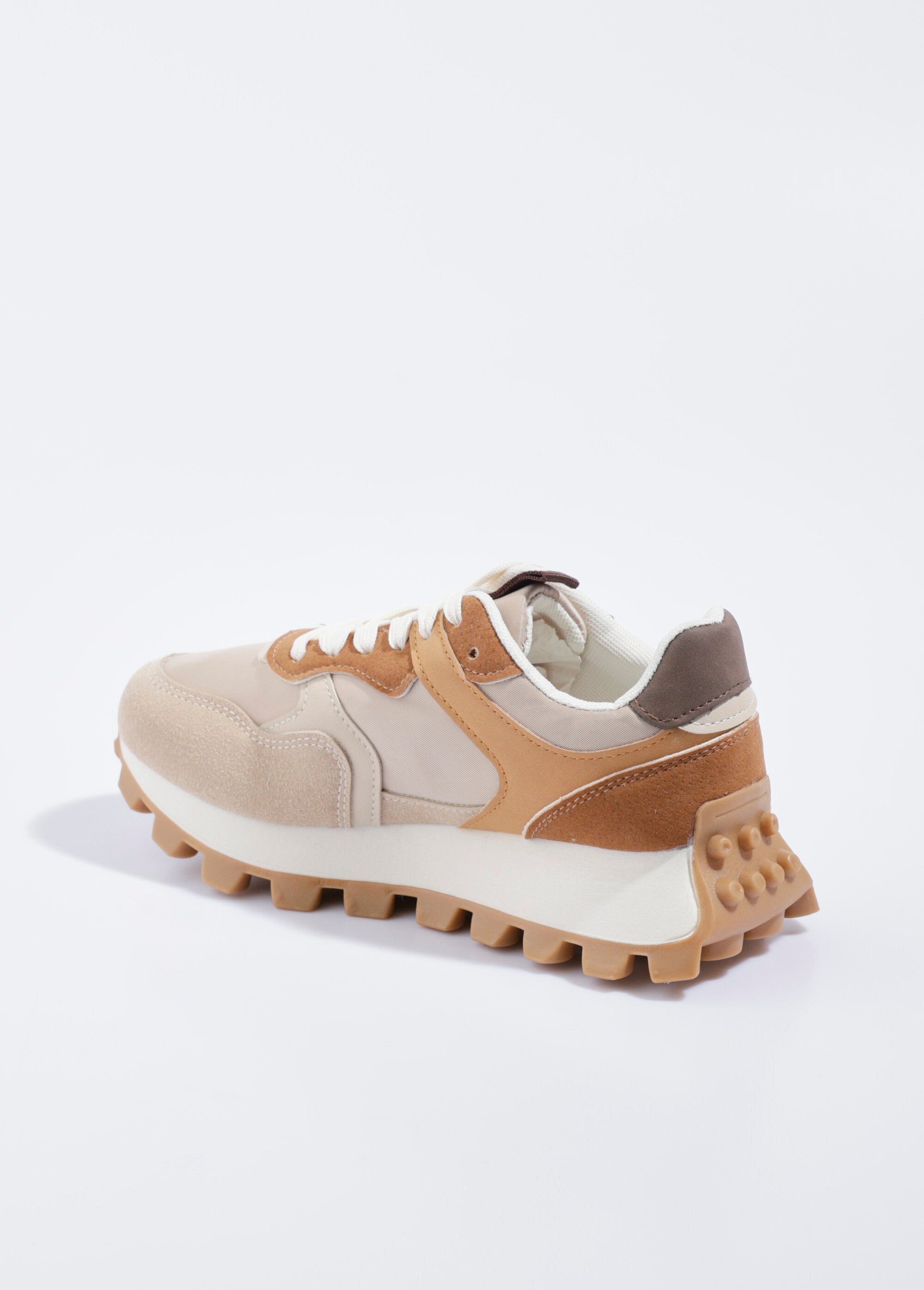 Baskets multimatières à semelle crantée Femme Beige LBSDKB8353 DO1