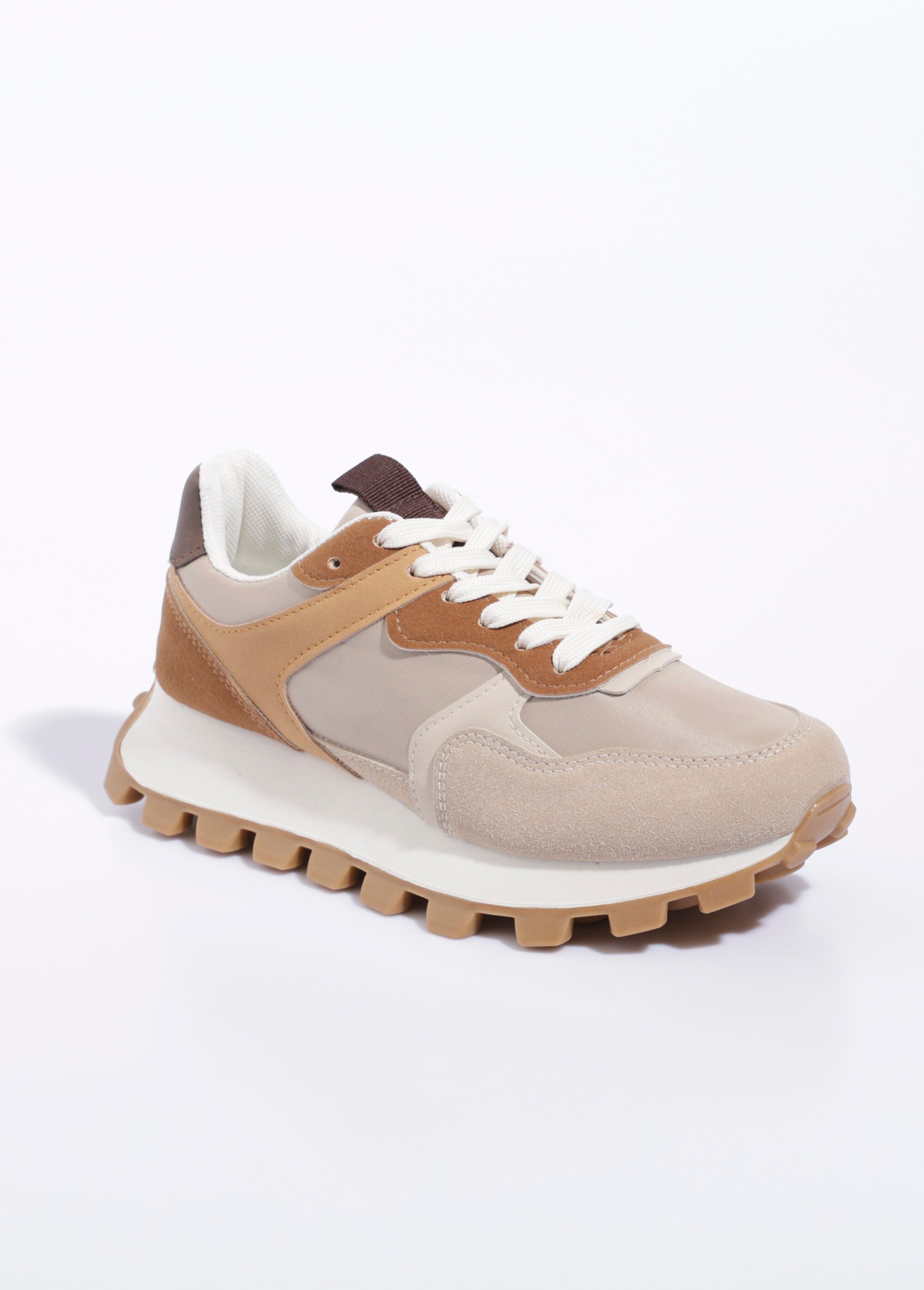 Baskets multimatières à semelle crantée Femme Beige LBSDKB8353 FA1