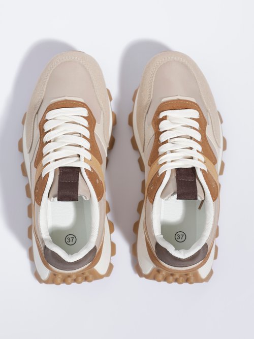 Baskets multimatières à semelle crantée Femme Beige LBSDKB8353 OV1