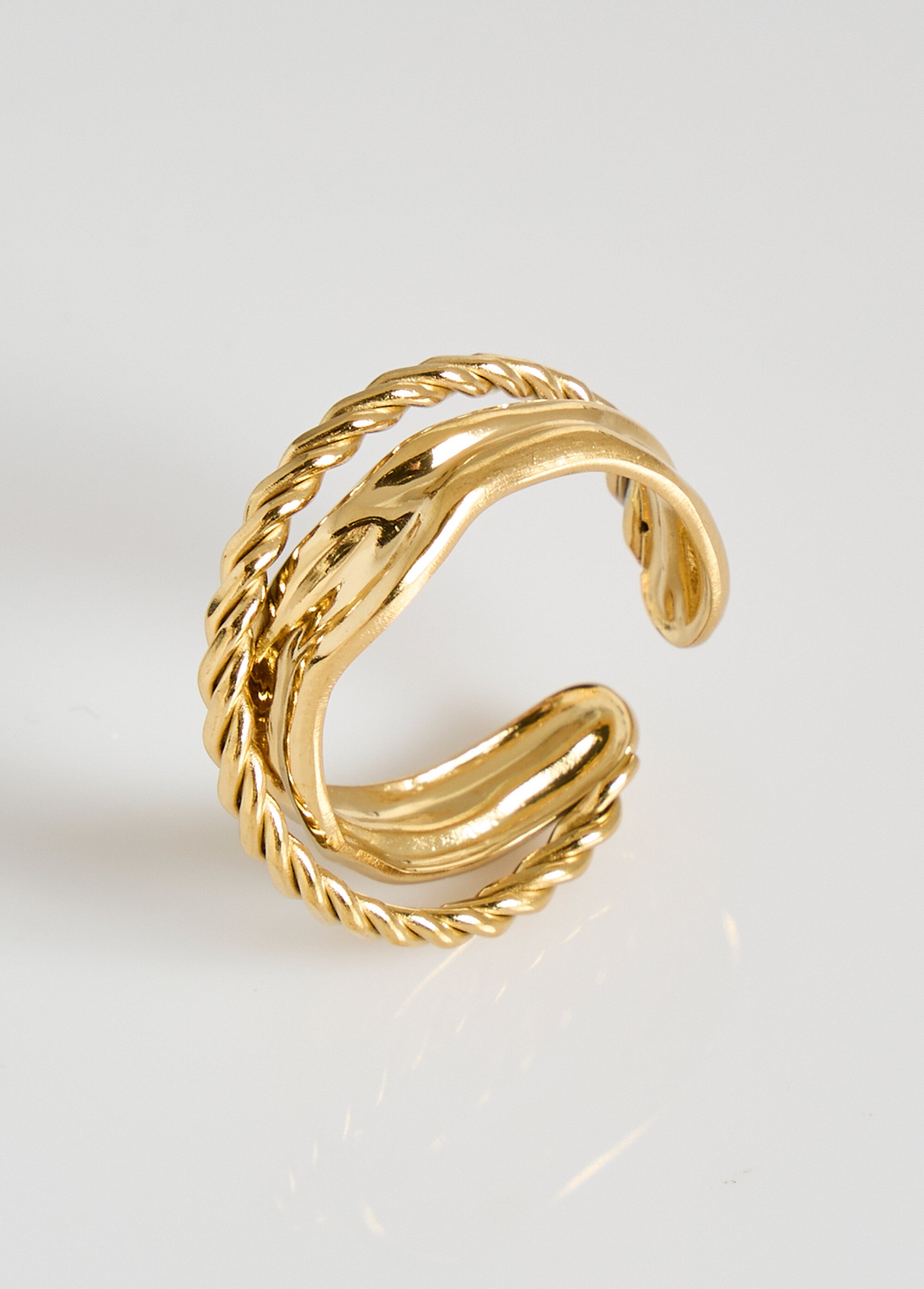 Jonc fantaisie double en acier inox Doré L14-353 FA1