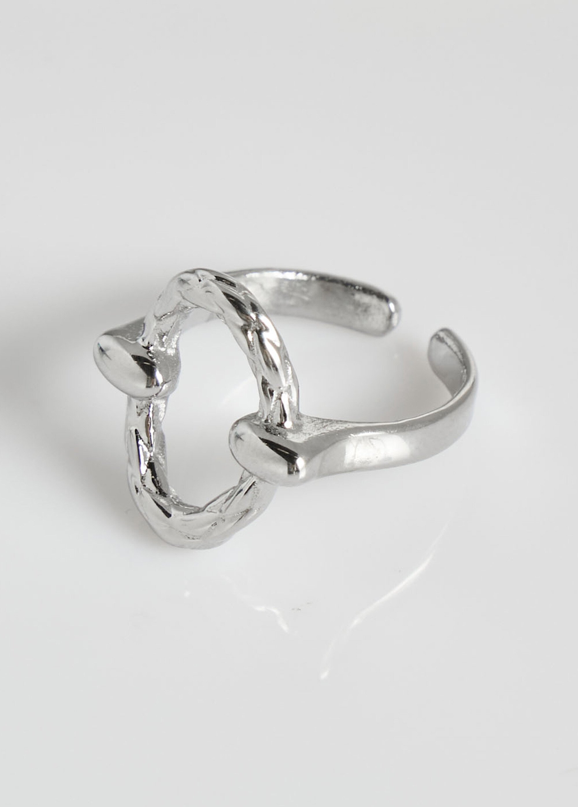 Bague acier inox avec anneau martelé Argenté L01-313 FA1