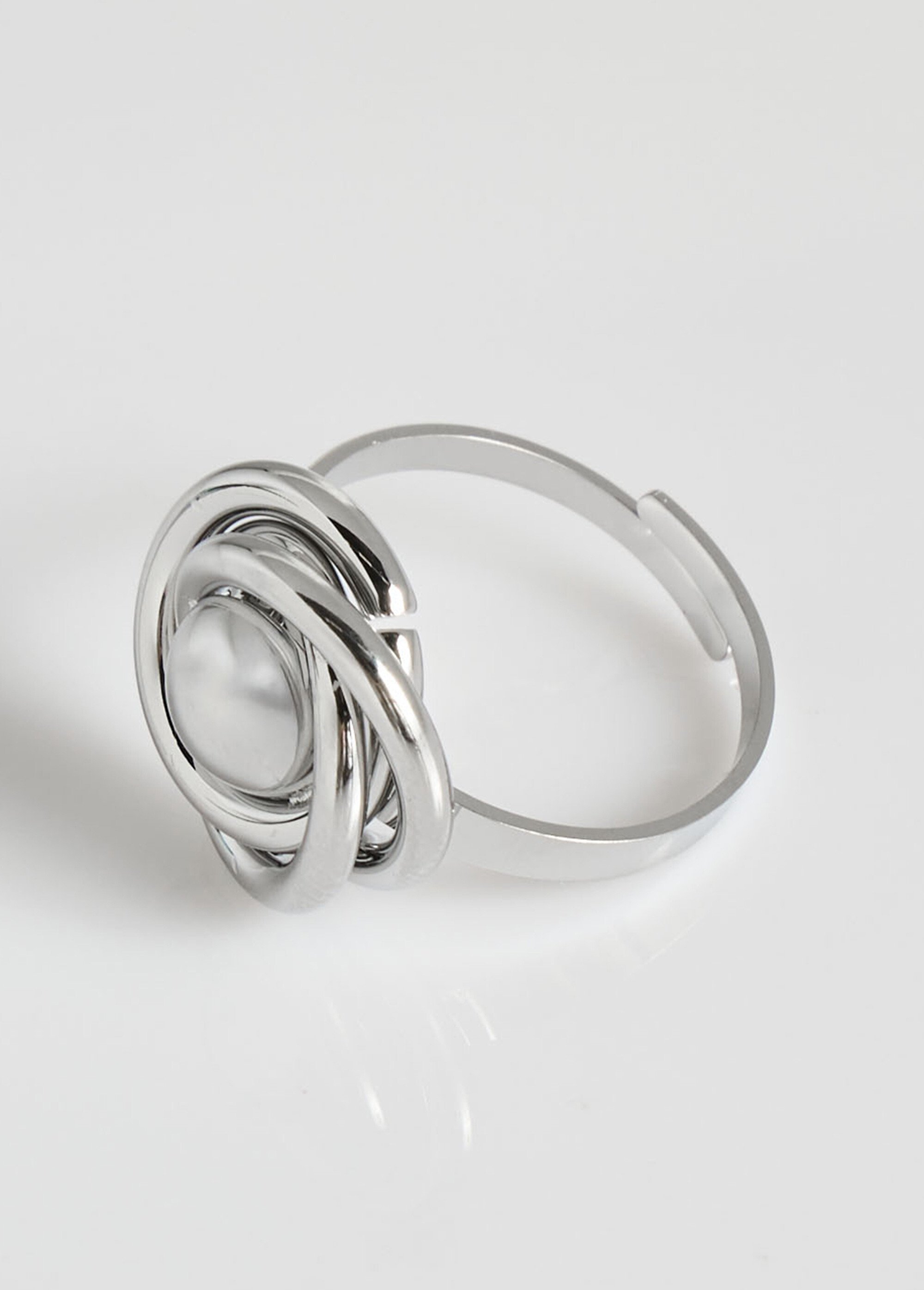 Bague acier inox tourbillon et perle Argenté L15-95 DE1