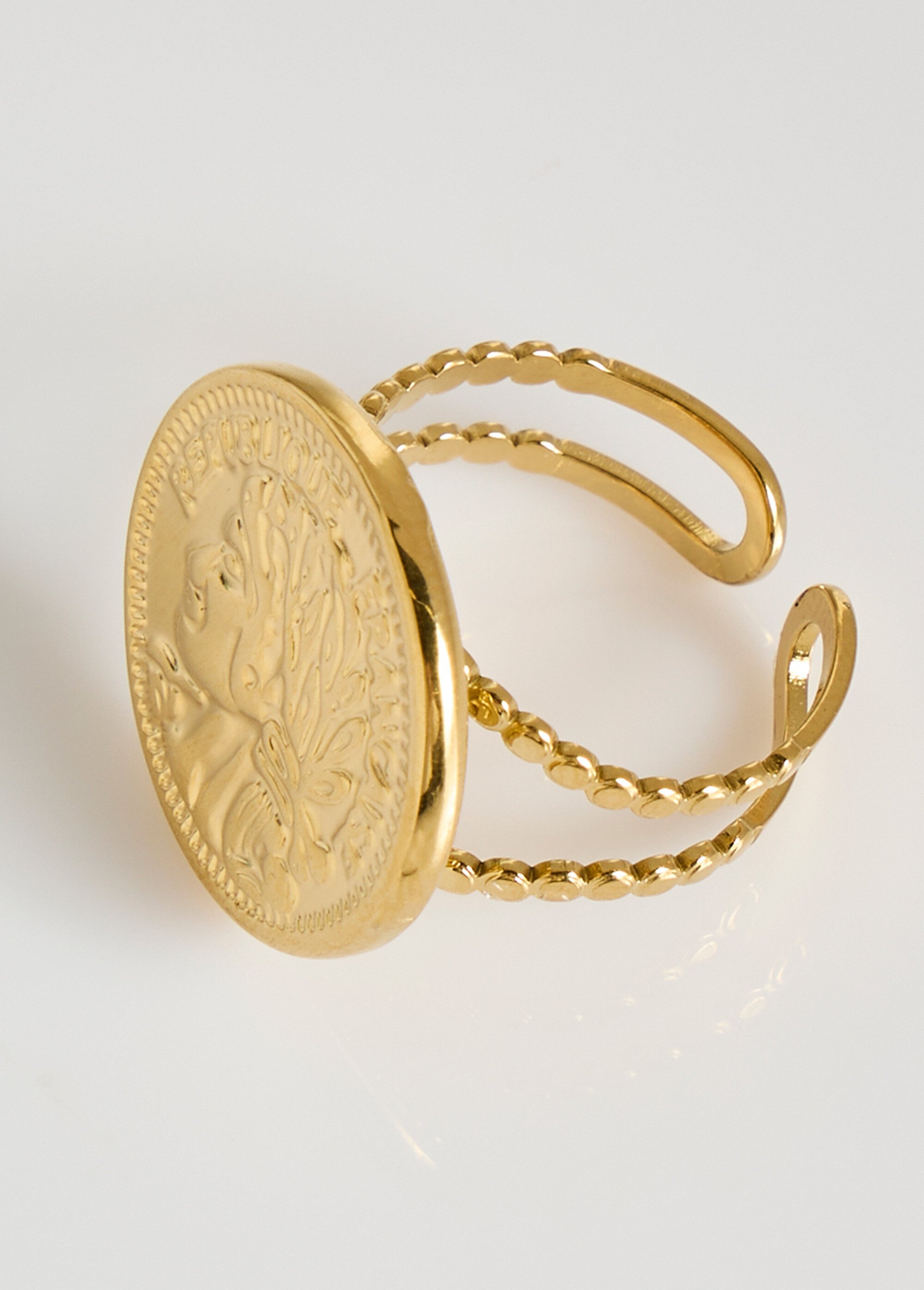 Bague acier inox pièce de monnaie Doré L08-603 DE1