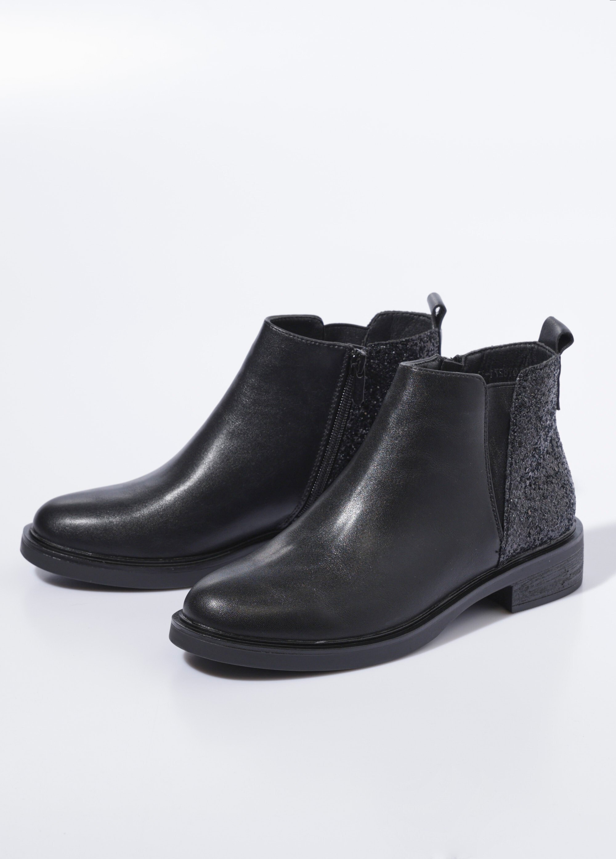 Boots Chelsea, détail paillettes talon Femme Noir LBSDQY8271 DE1