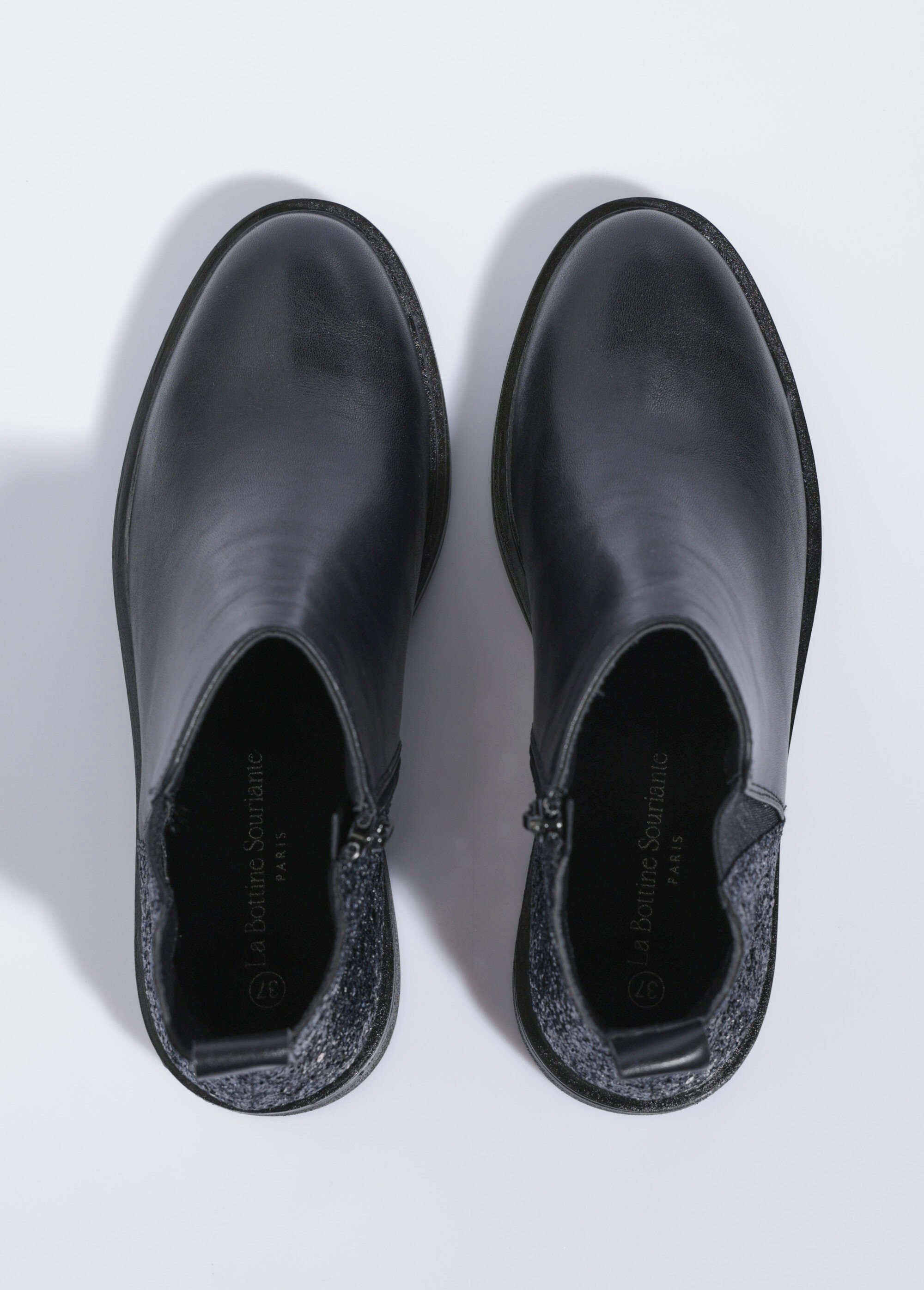 Boots Chelsea, détail paillettes talon Femme Noir LBSDQY8271 OV1