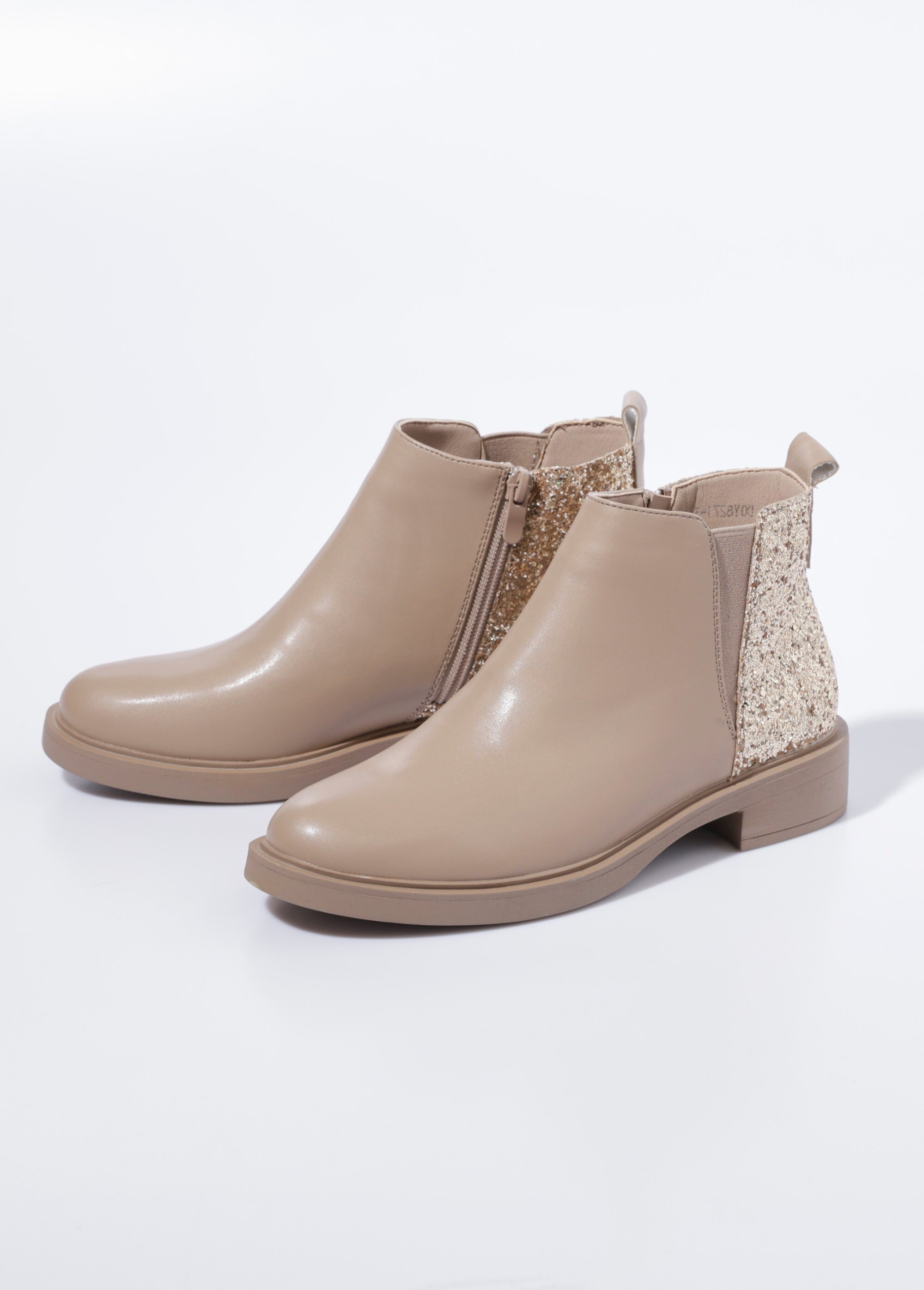 Boots Chelsea, détail paillettes talon Femme Beige LBSDQY8271 DE1