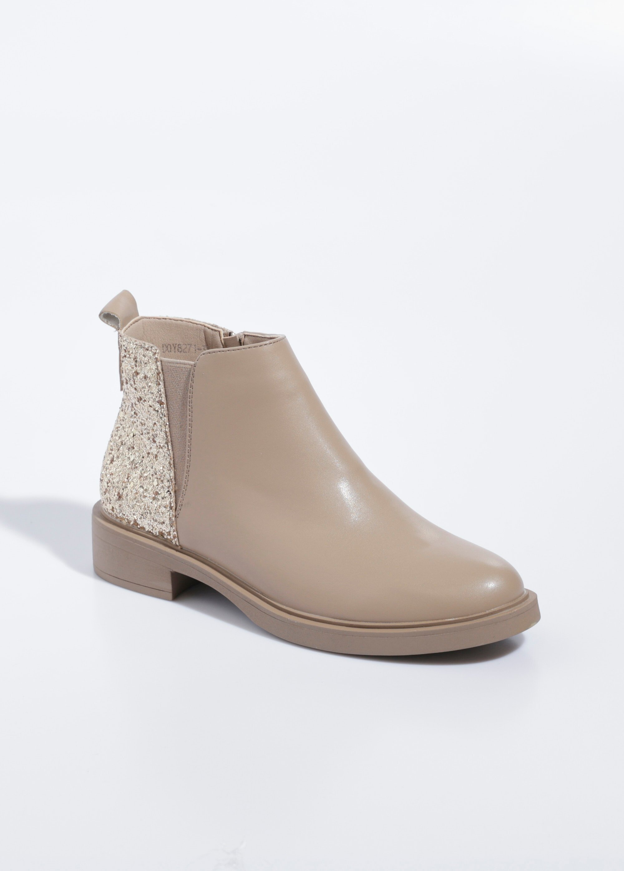 Boots Chelsea, détail paillettes talon Femme Beige LBSDQY8271 FA1