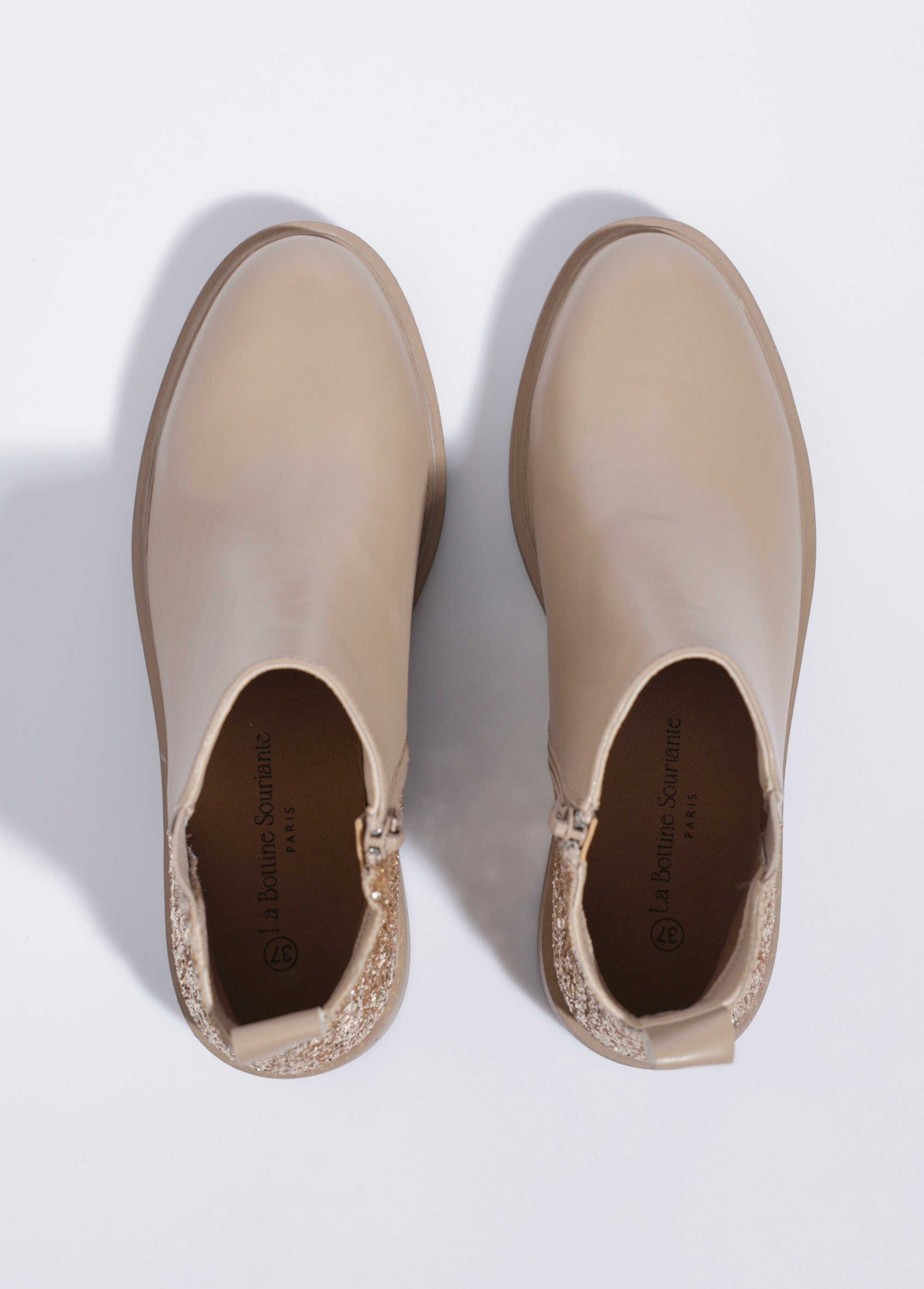 Boots Chelsea, détail paillettes talon Femme Beige LBSDQY8271 OV1
