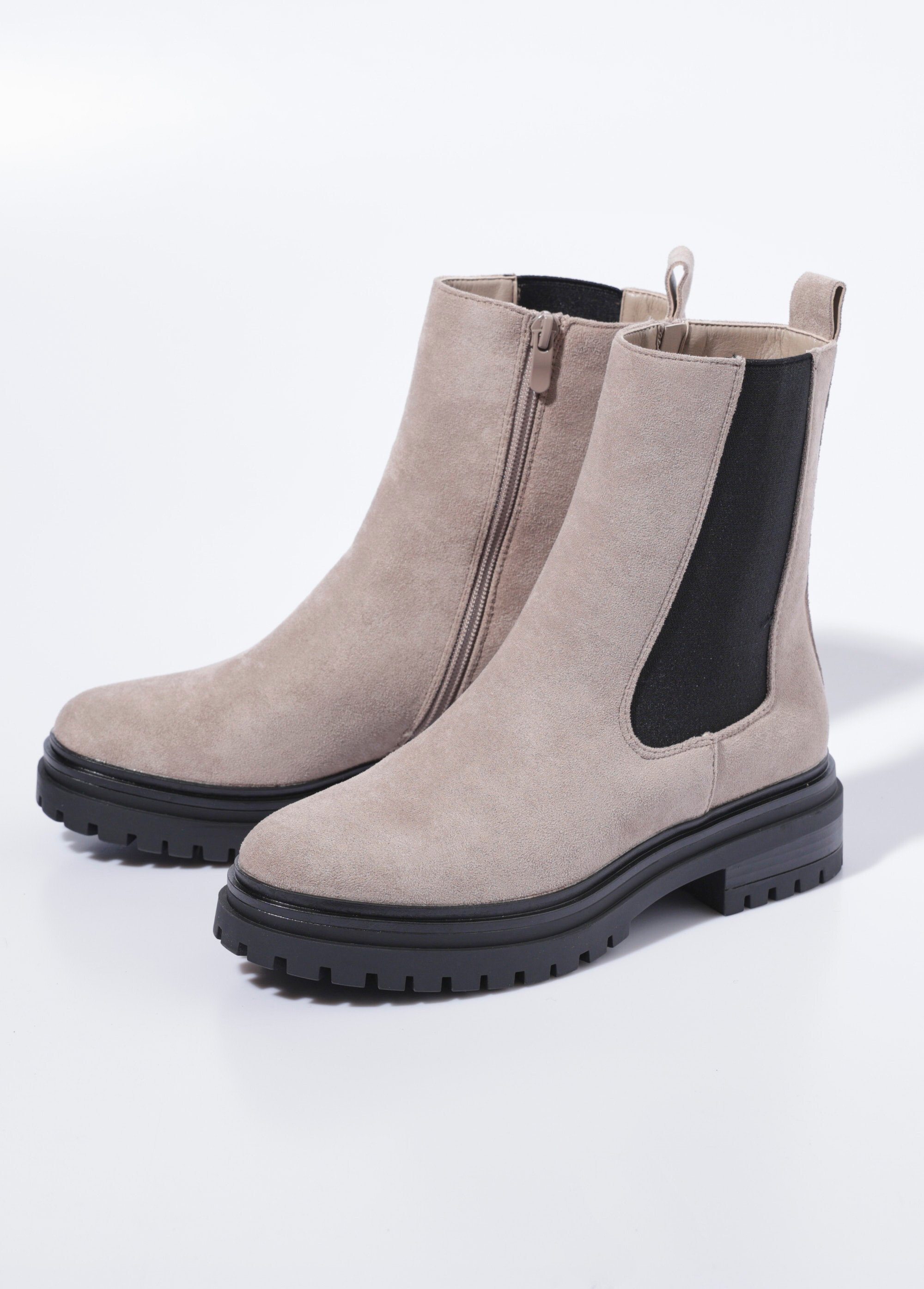 Boots Chelsea hautes semelle crantée Femme Beige LBSDQY9103 DE1