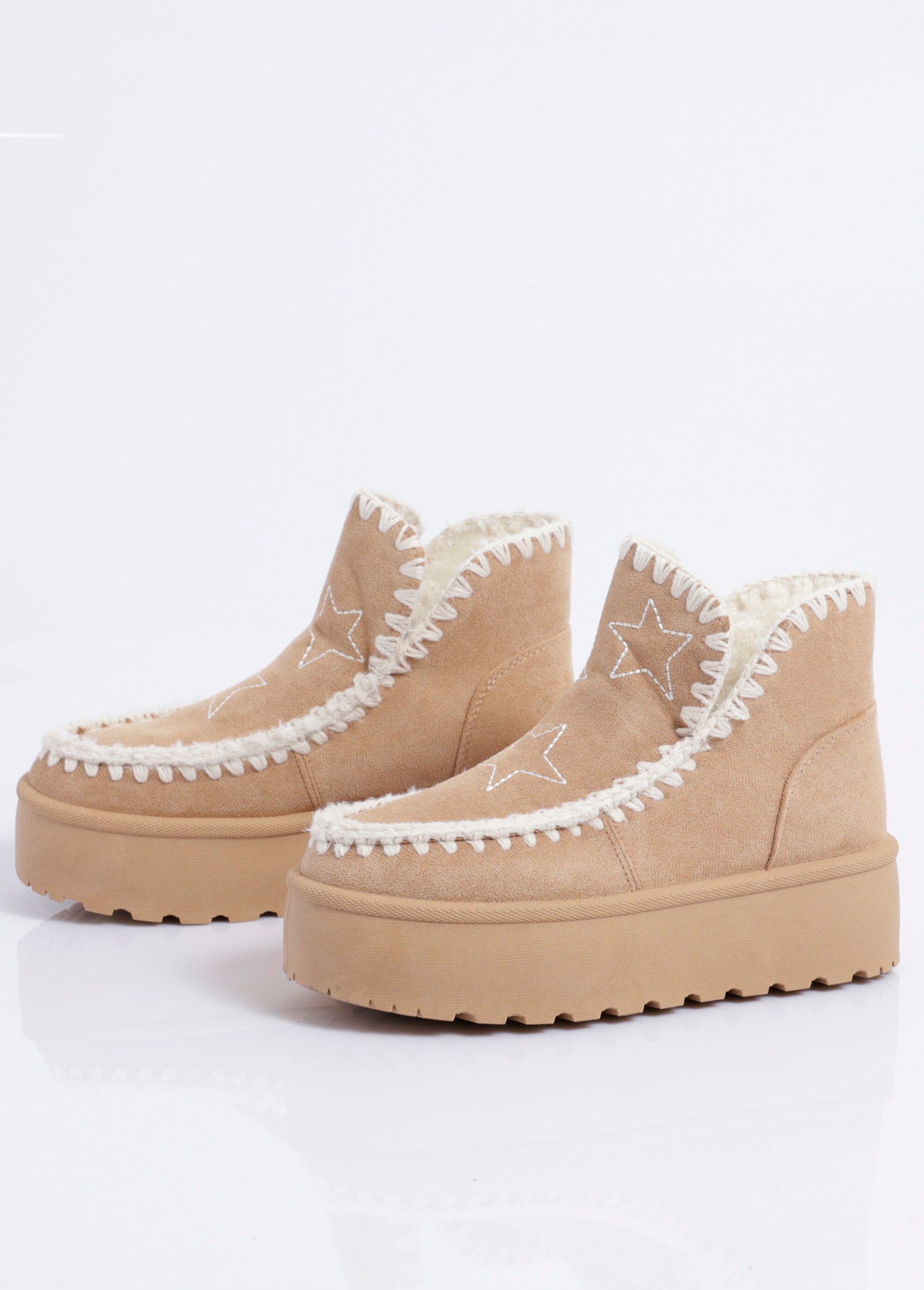 Boots ethniques compensées et fourrées Femme Beige COVLT33-47 DE1