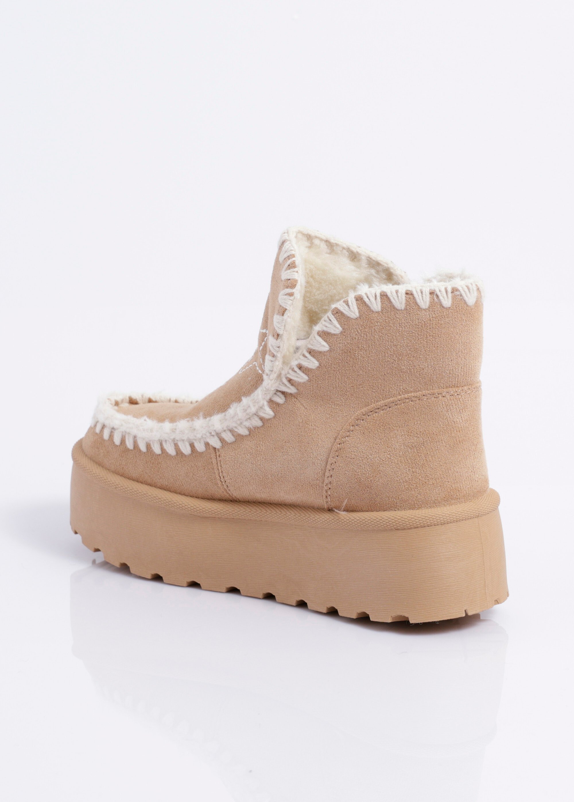 Boots ethniques compensées et fourrées Femme Beige COVLT33-47 DO1