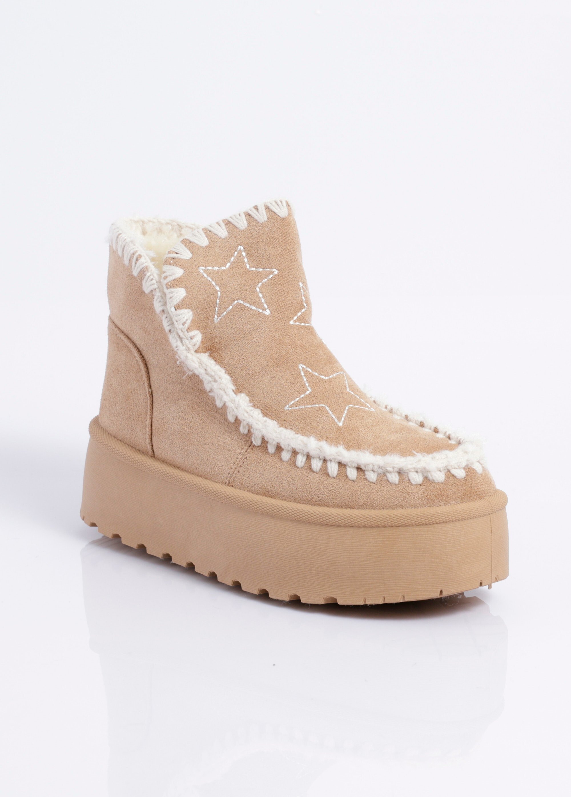 Boots ethniques compensées et fourrées Femme Beige COVLT33-47 FA1