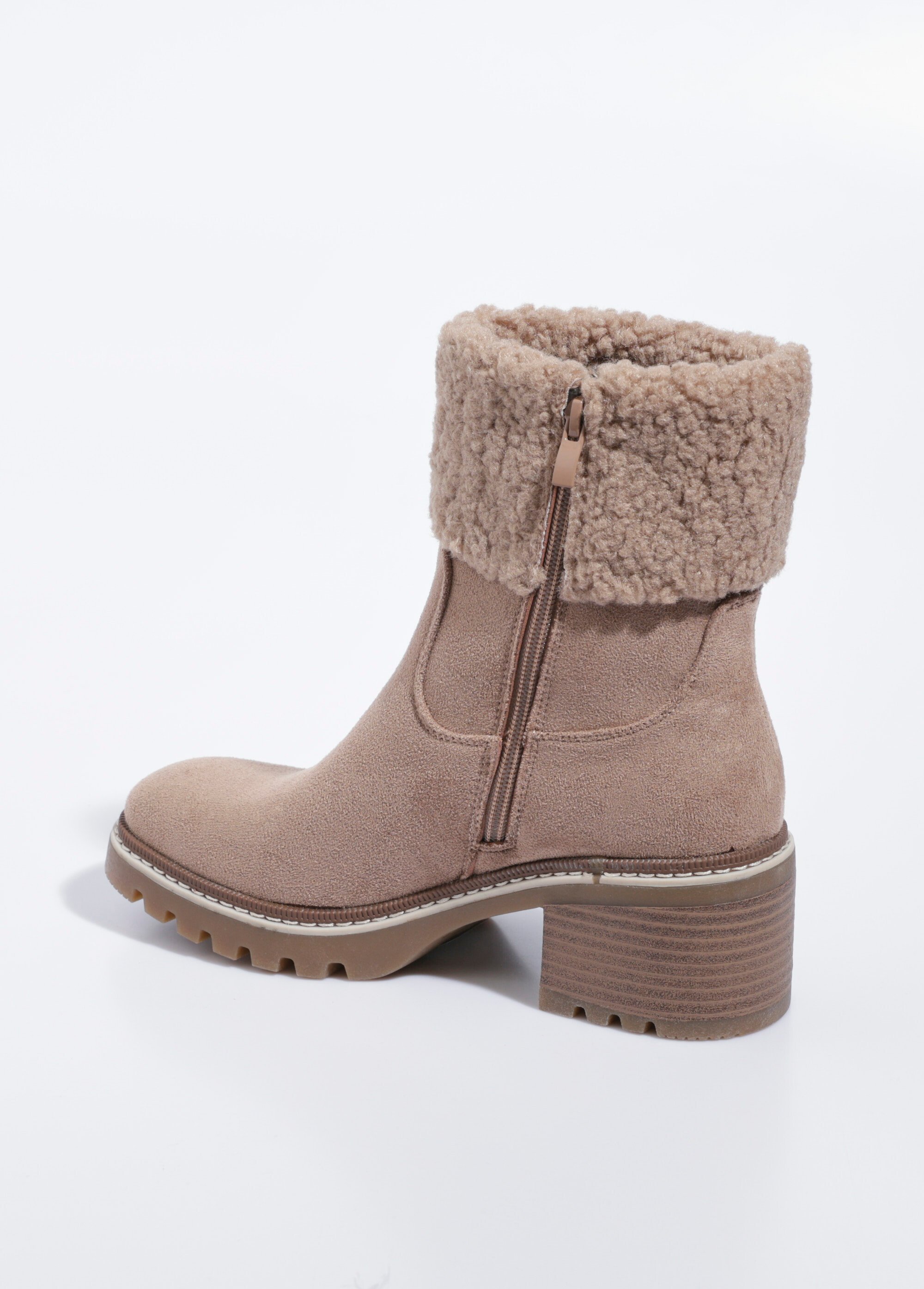 Boots suédine à talon, revers fourrure Femme Beige LBSDLH9027 DO1