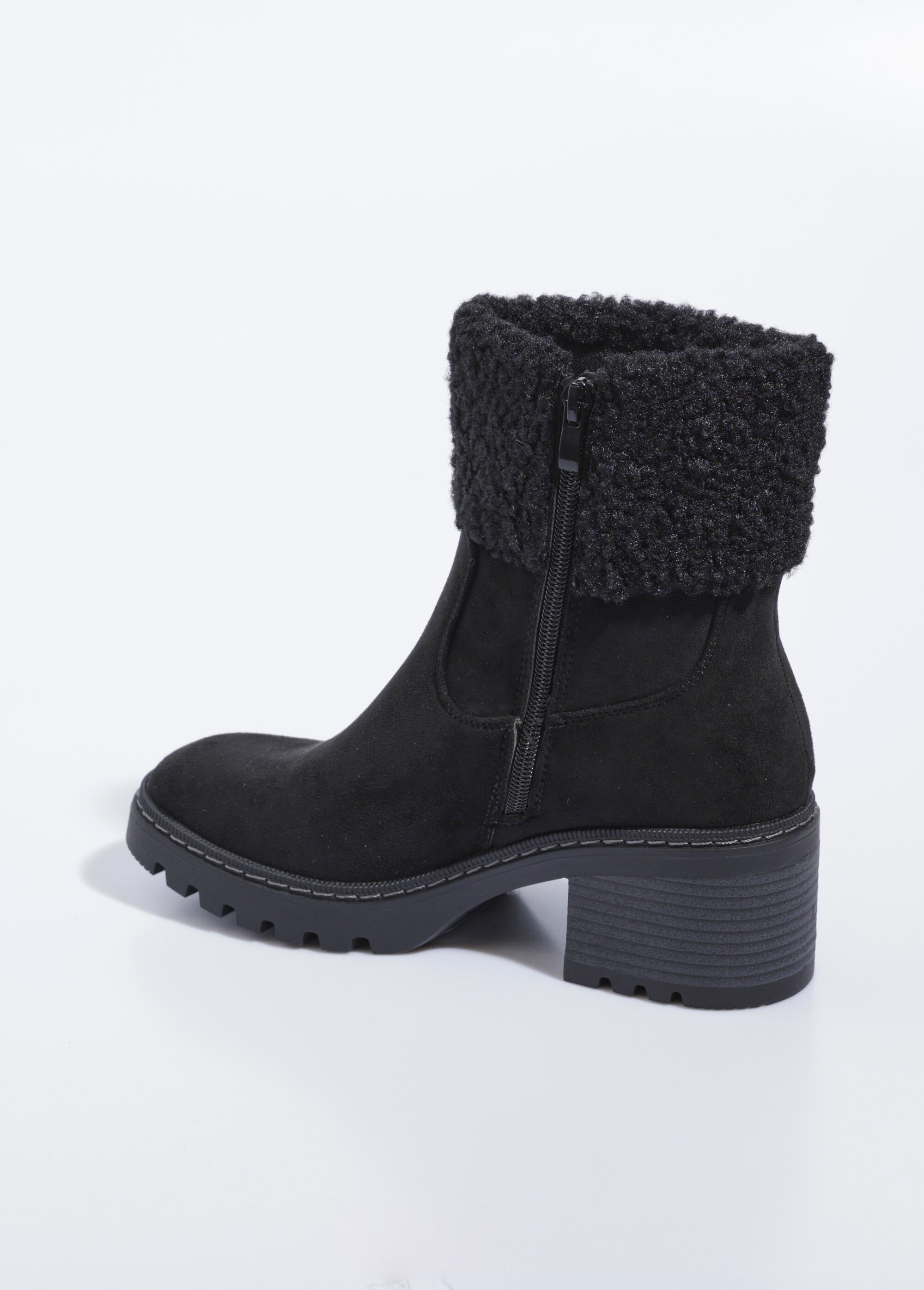 Boots suédine à talon, revers fourrure