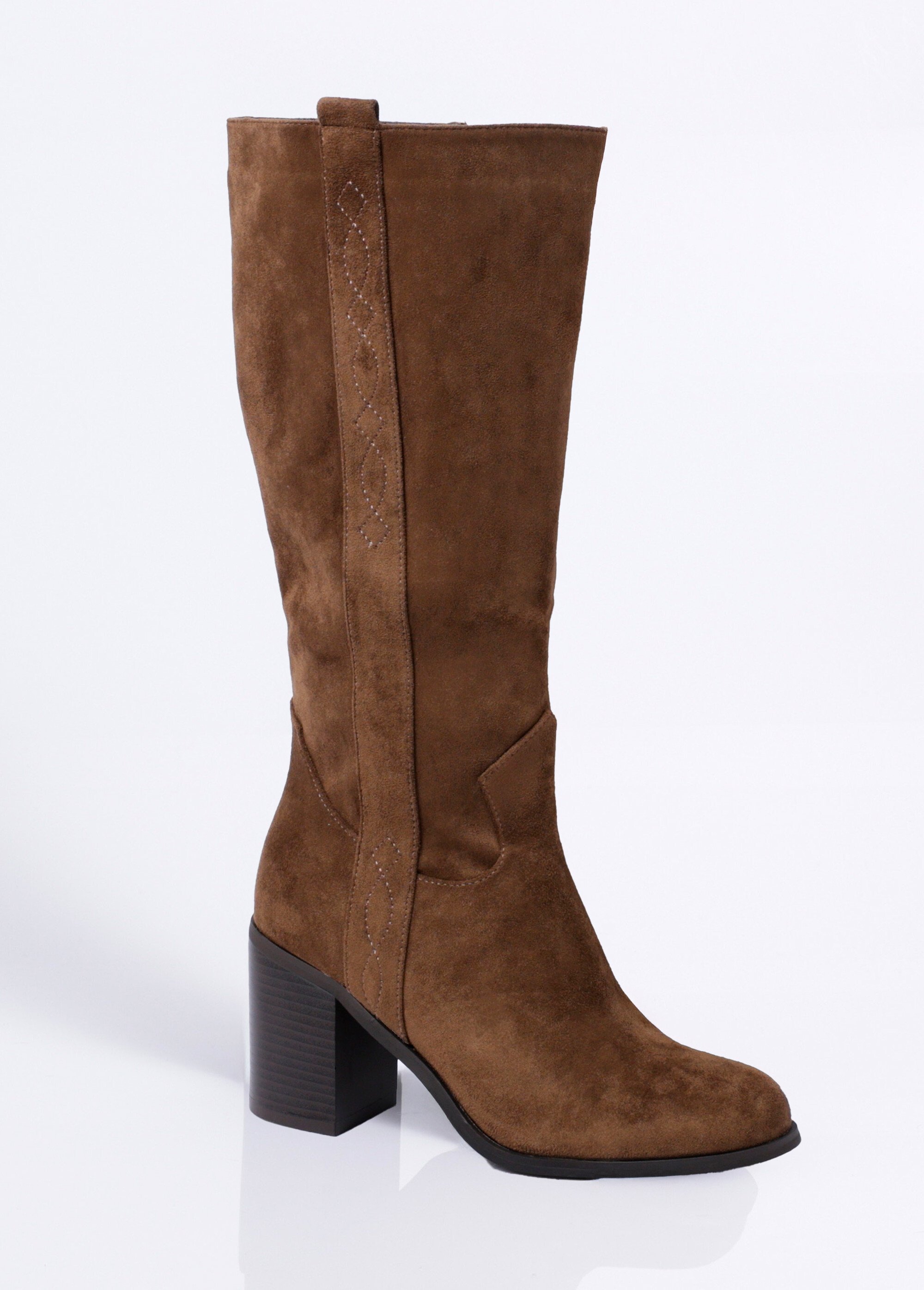 Bottes suédine bout rond thème western Femme Marron COVY2328 FA1