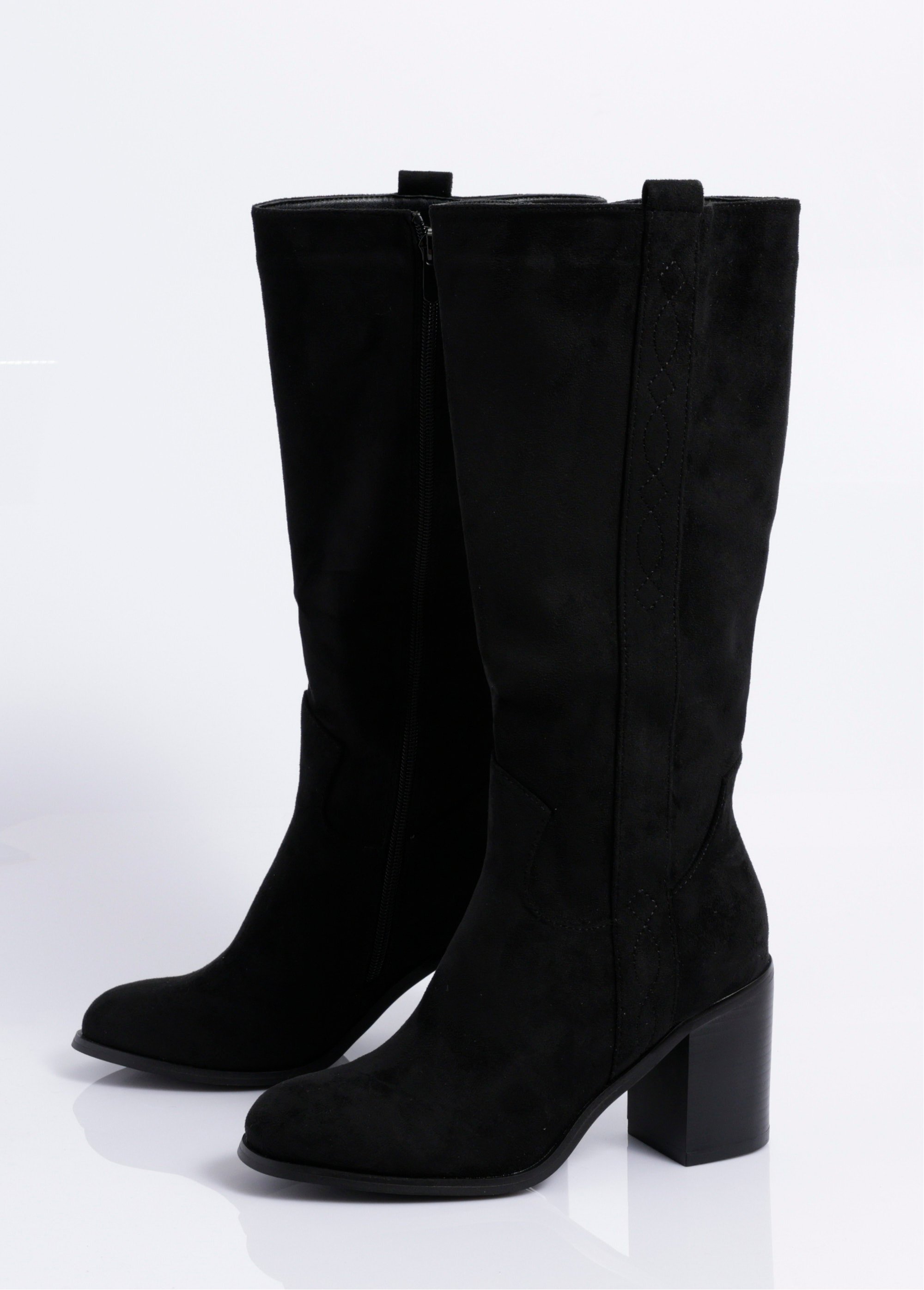 Bottes suédine bout rond thème western Femme Noir COVY2328 DE1