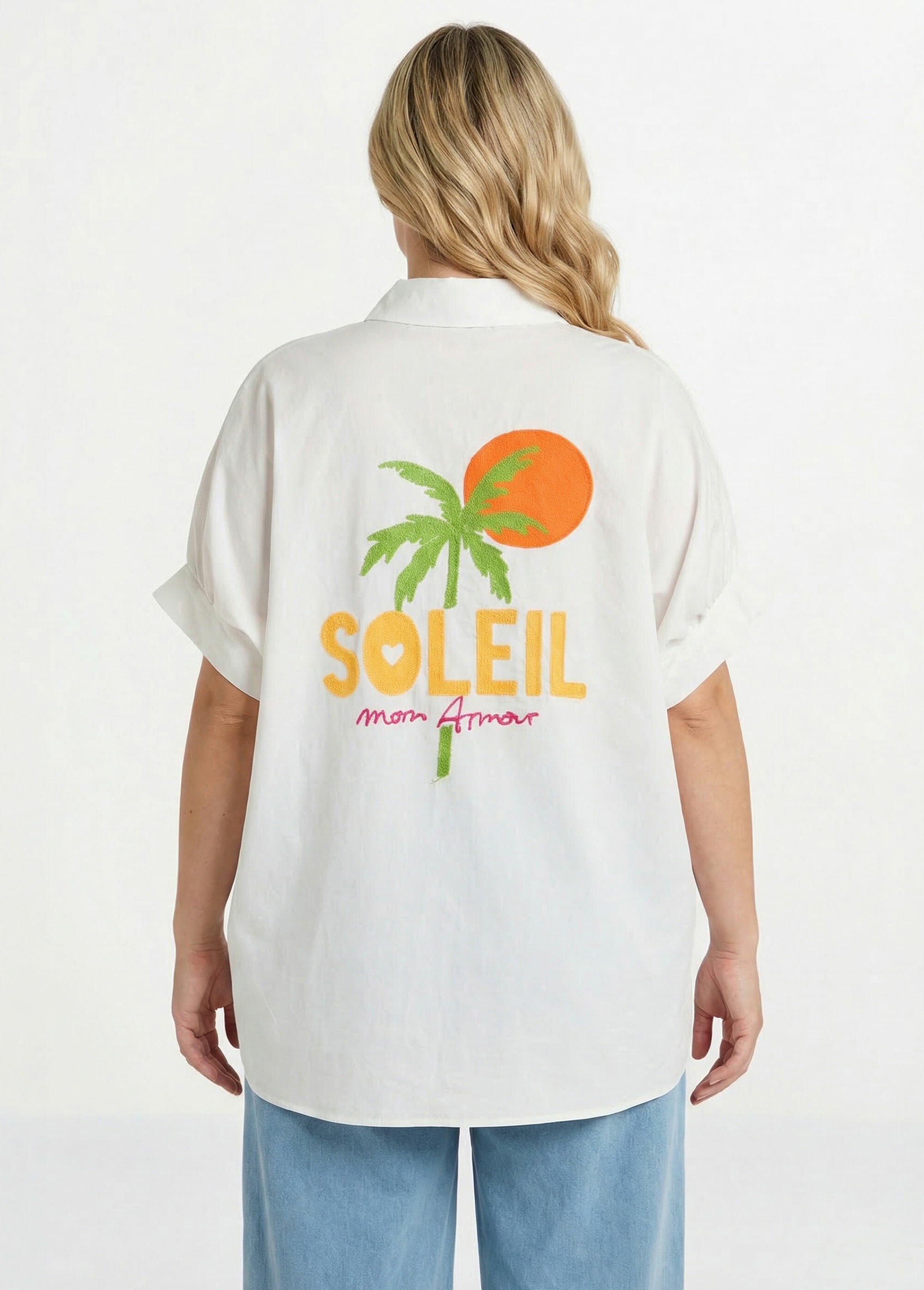 Chemisier uni, broderies thème Summer