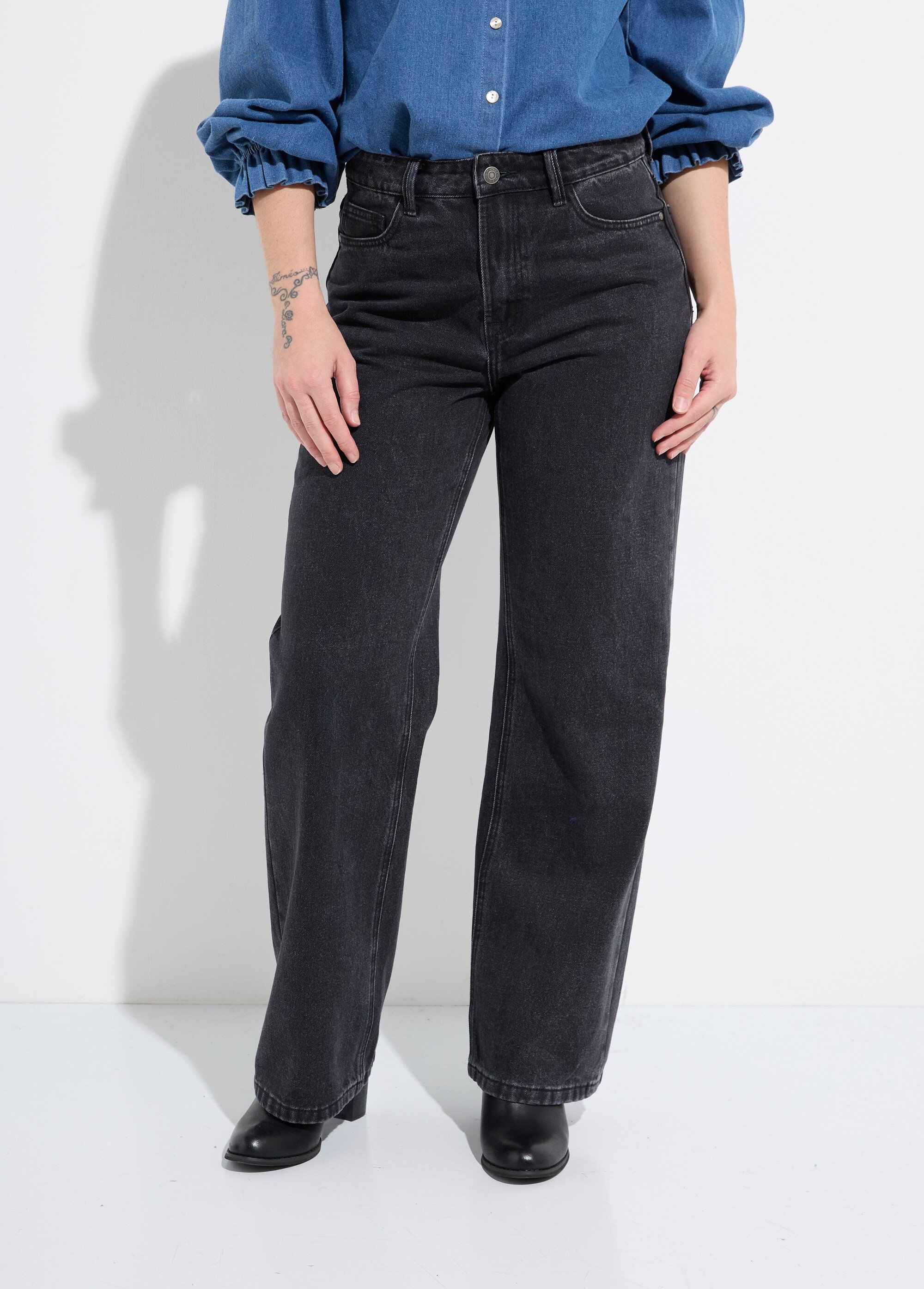 Jean 5 poches denim, coupe large Femme Jaune OR-JD537 FA1