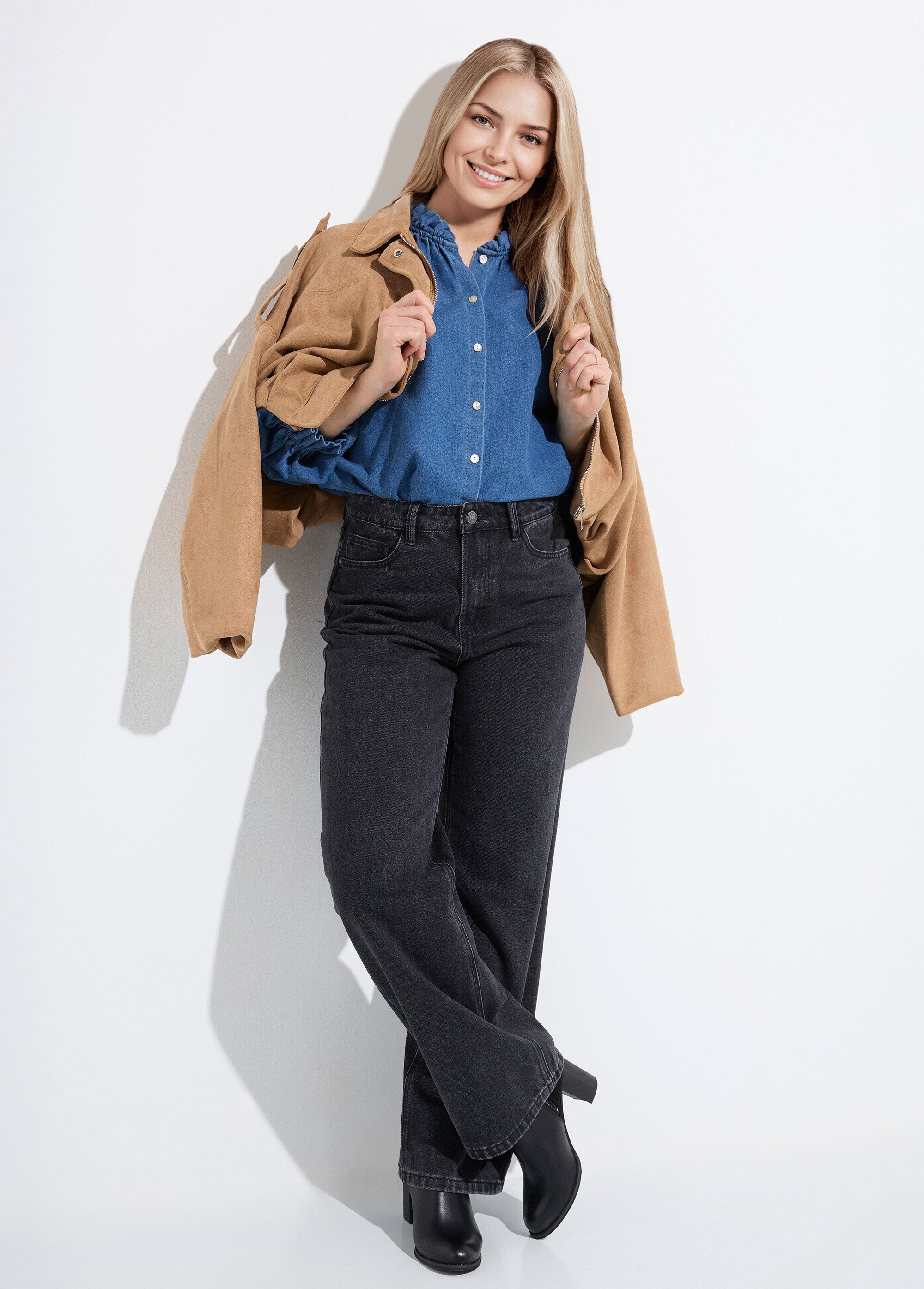Jean 5 poches denim, coupe large