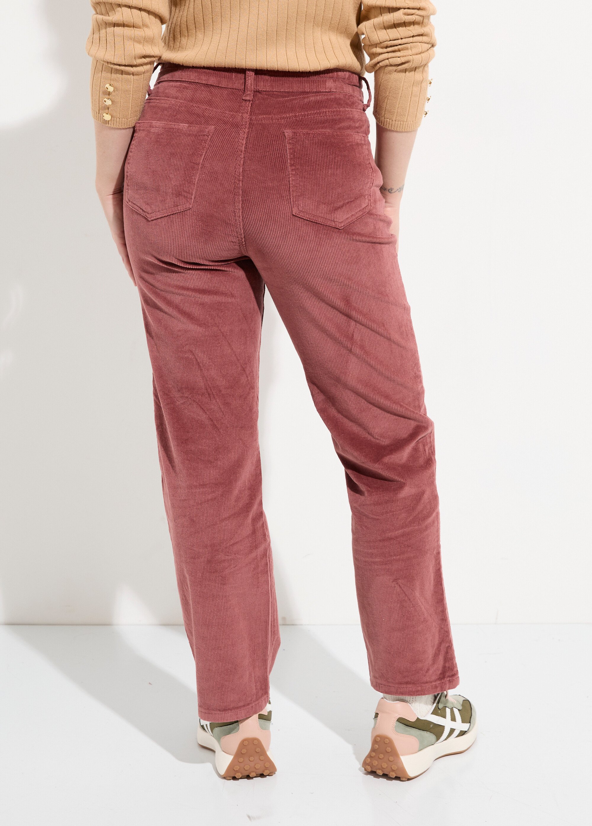 Jean 5 poches en velours, coupe droite Femme Rose OR-H1982 DO1