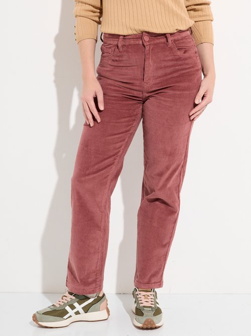 Jean 5 poches en velours, coupe droite Femme Rose OR-H1982 FA1