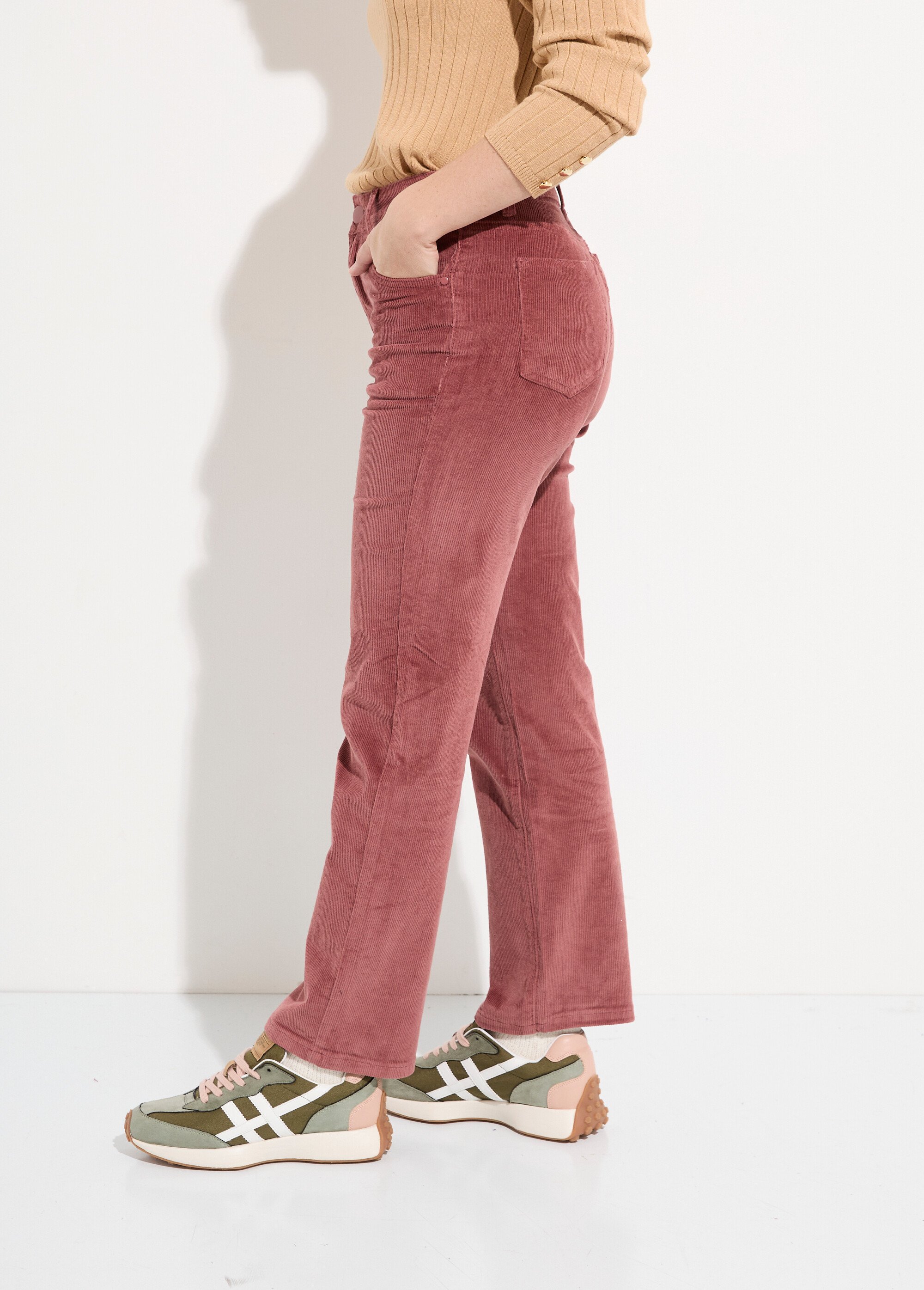 Jean 5 poches en velours, coupe droite Femme Rose OR-H1982 GA1
