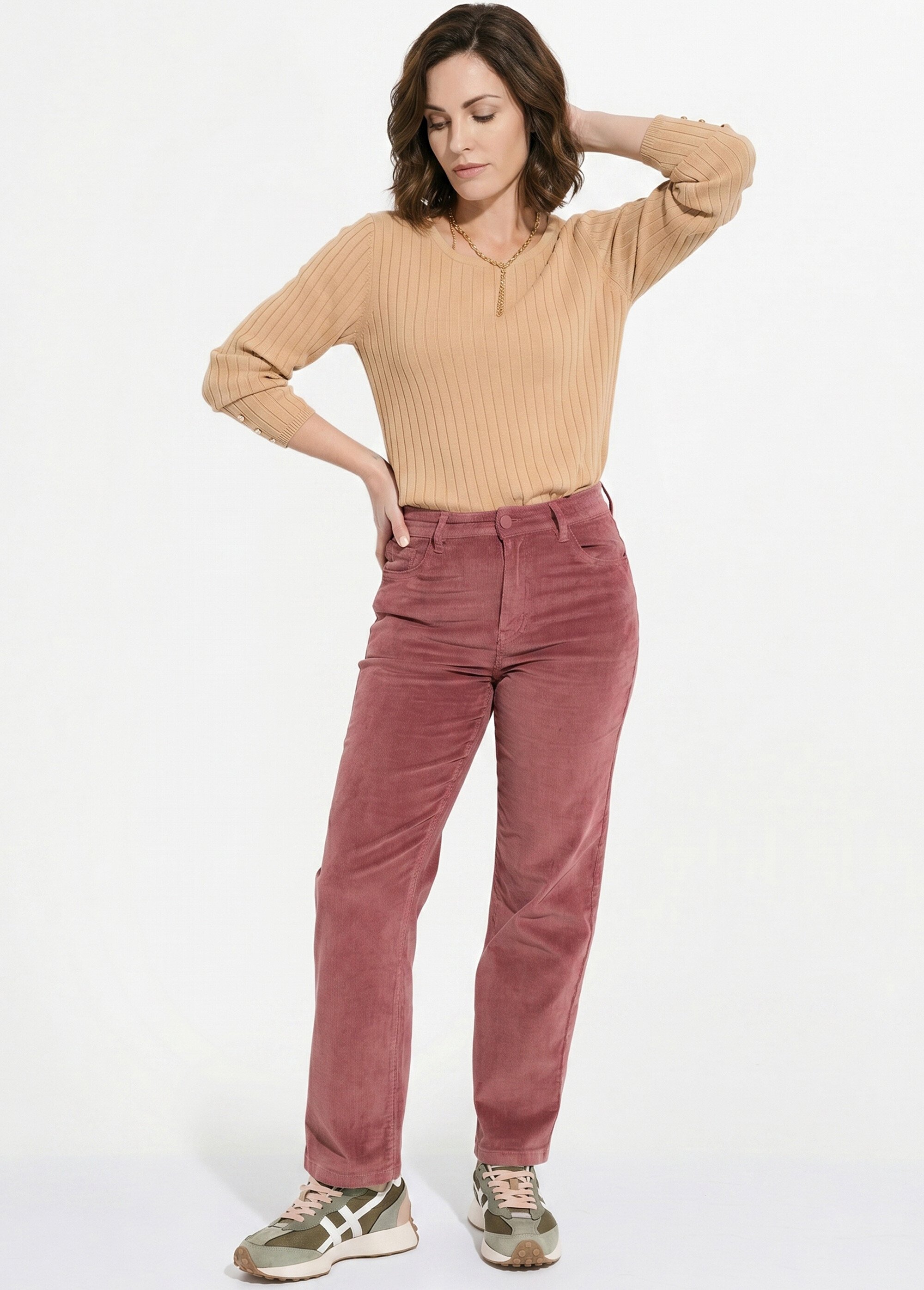 Jean 5 poches en velours, coupe droite