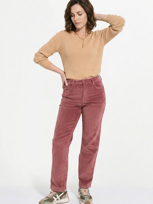 Jean 5 poches en velours, coupe droite Femme Rose OR-H1982 MV1