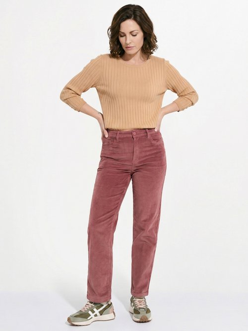 Jean 5 poches en velours, coupe droite Femme Rose OR-H1982 SI1