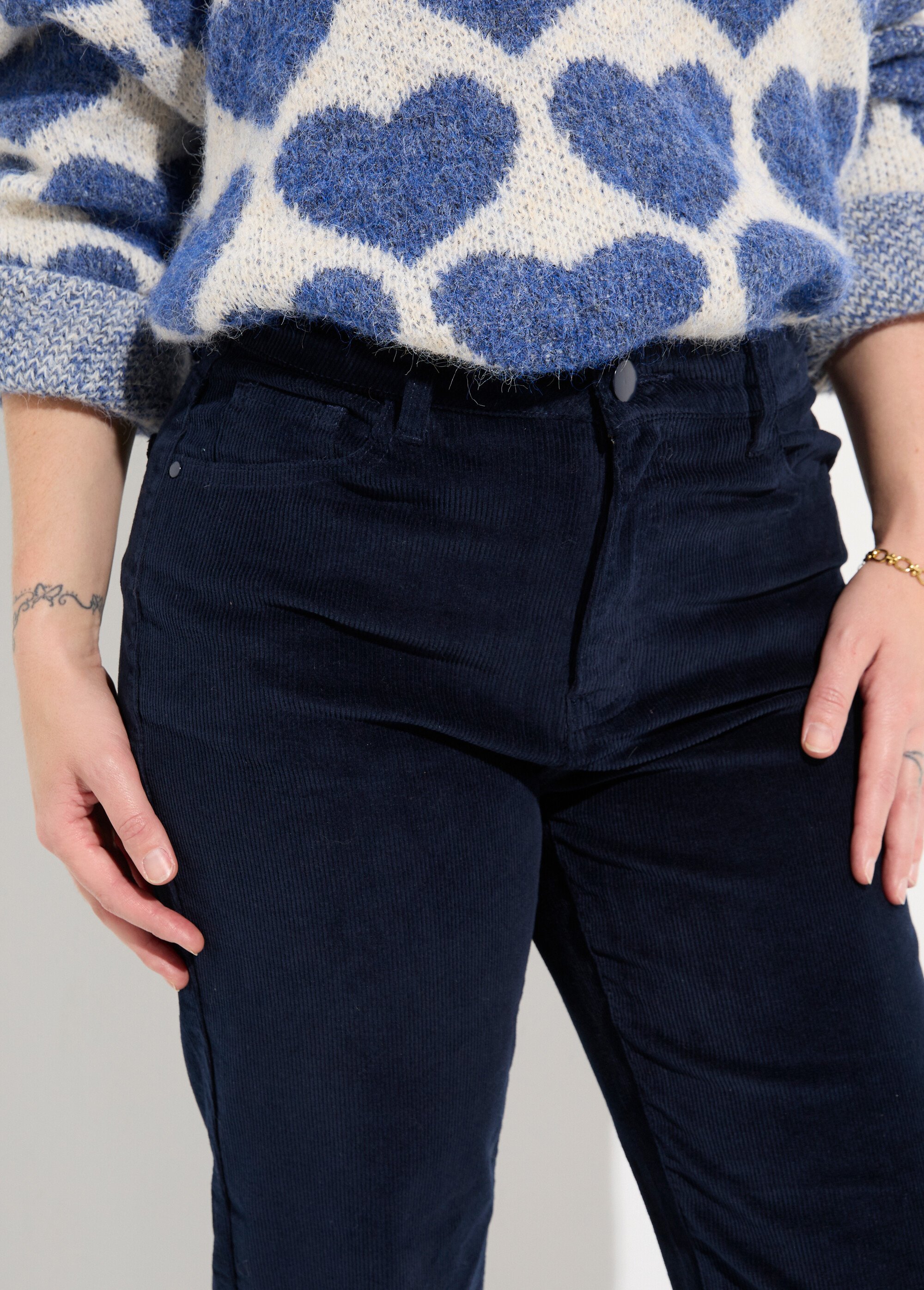 Jean 5 poches en velours, coupe droite Femme Bleu OR-H1982 DE1