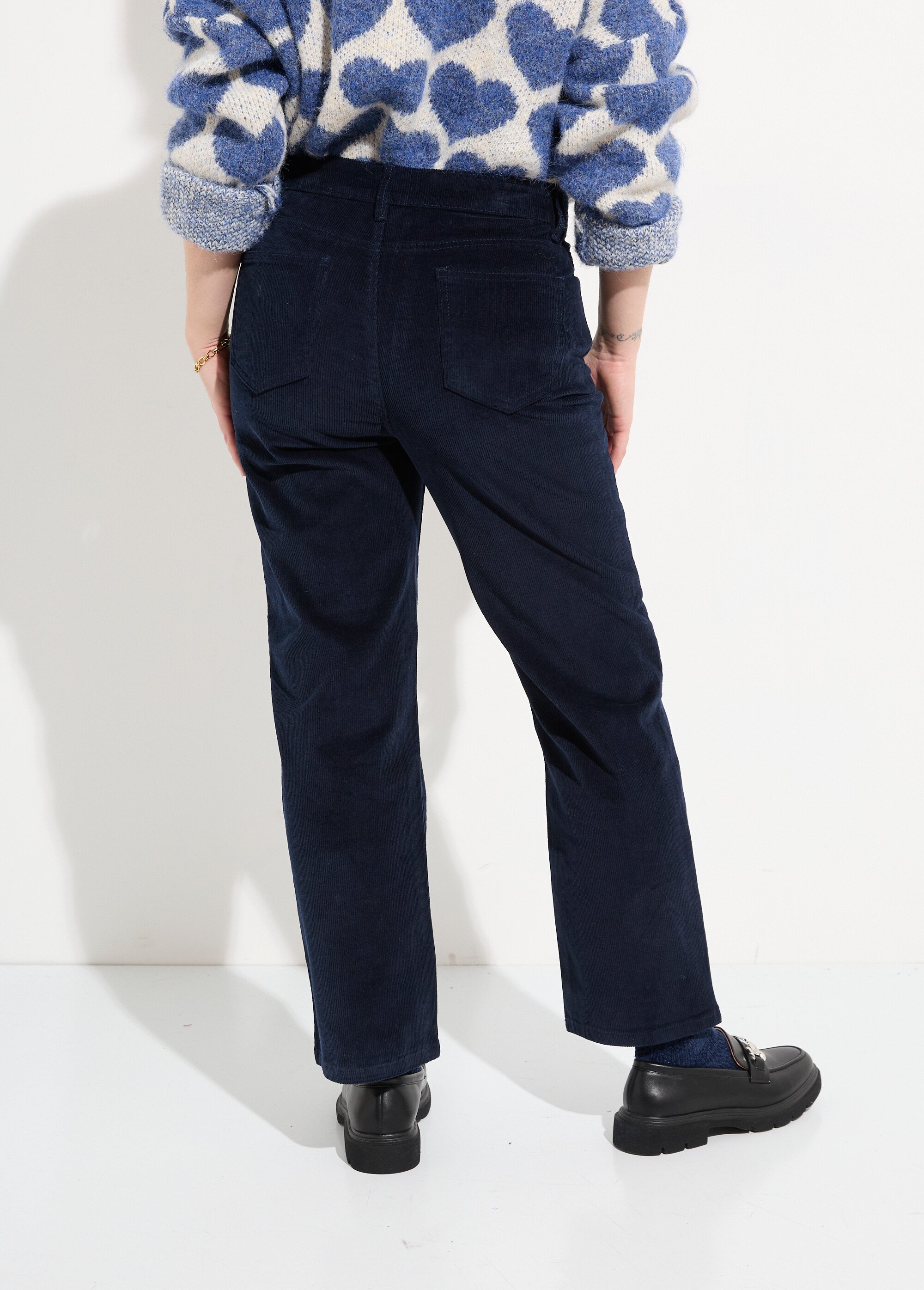 Jean 5 poches en velours, coupe droite Femme Bleu OR-H1982 DO1