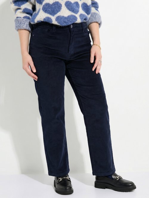Jean 5 poches en velours, coupe droite Femme Bleu OR-H1982 FA1