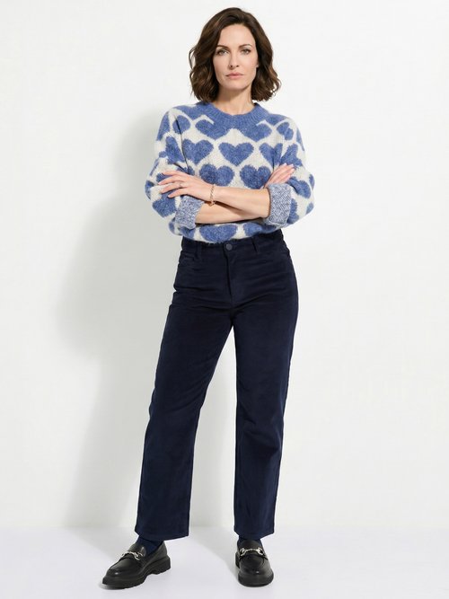 Jean 5 poches en velours, coupe droite Femme Bleu OR-H1982 SI1
