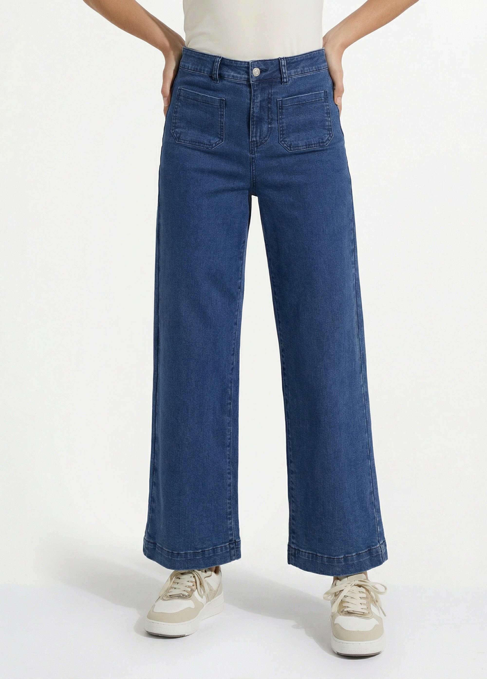 Jean 7/8ème large denim extensible 4 poches Femme BLEU STONE NIVA FA1