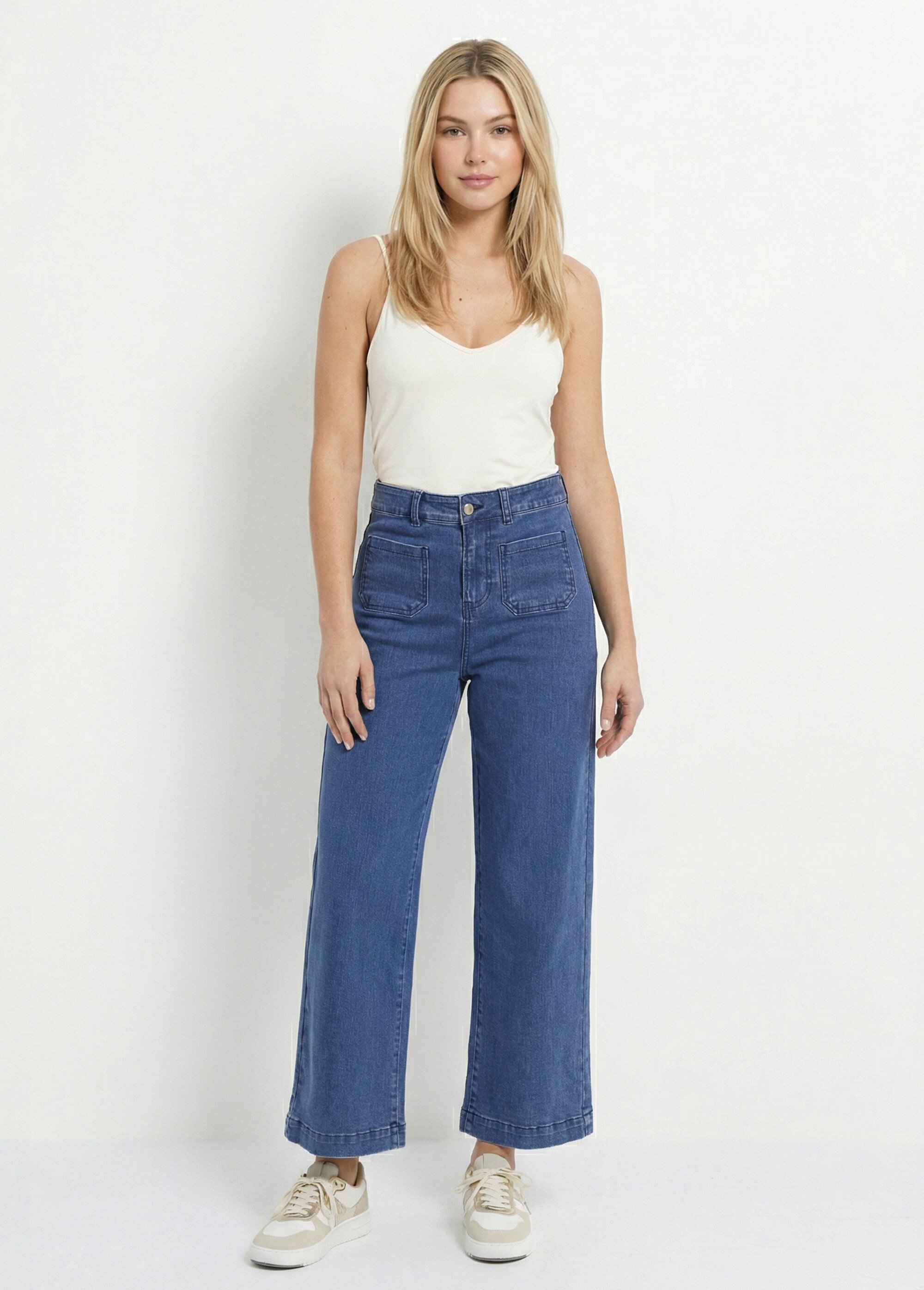 Jean 7/8ème large denim extensible 4 poches Femme BLEU STONE NIVA SF1