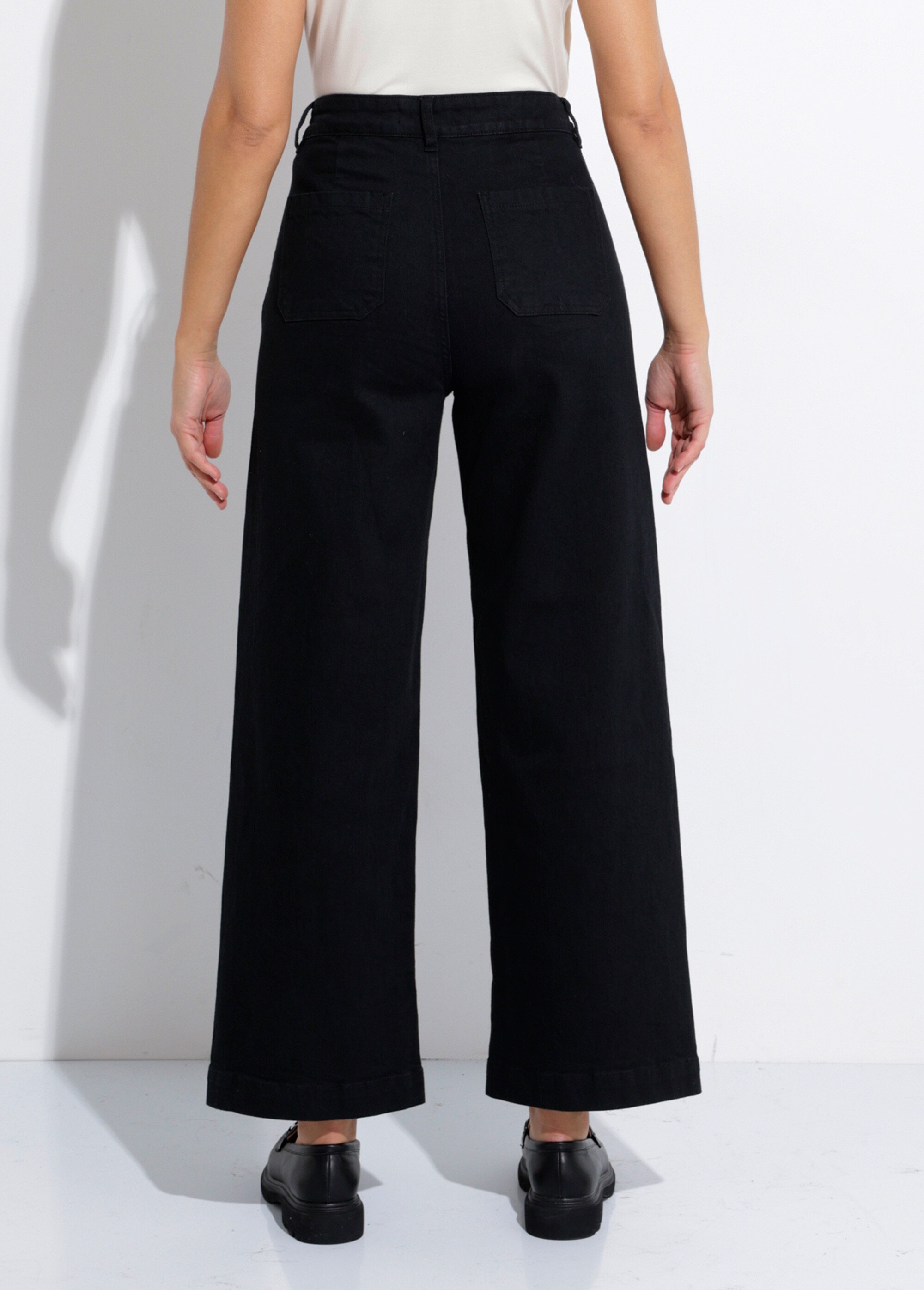 Jean 7/8ème large denim extensible 4 poches Femme Noir NIVA DO1