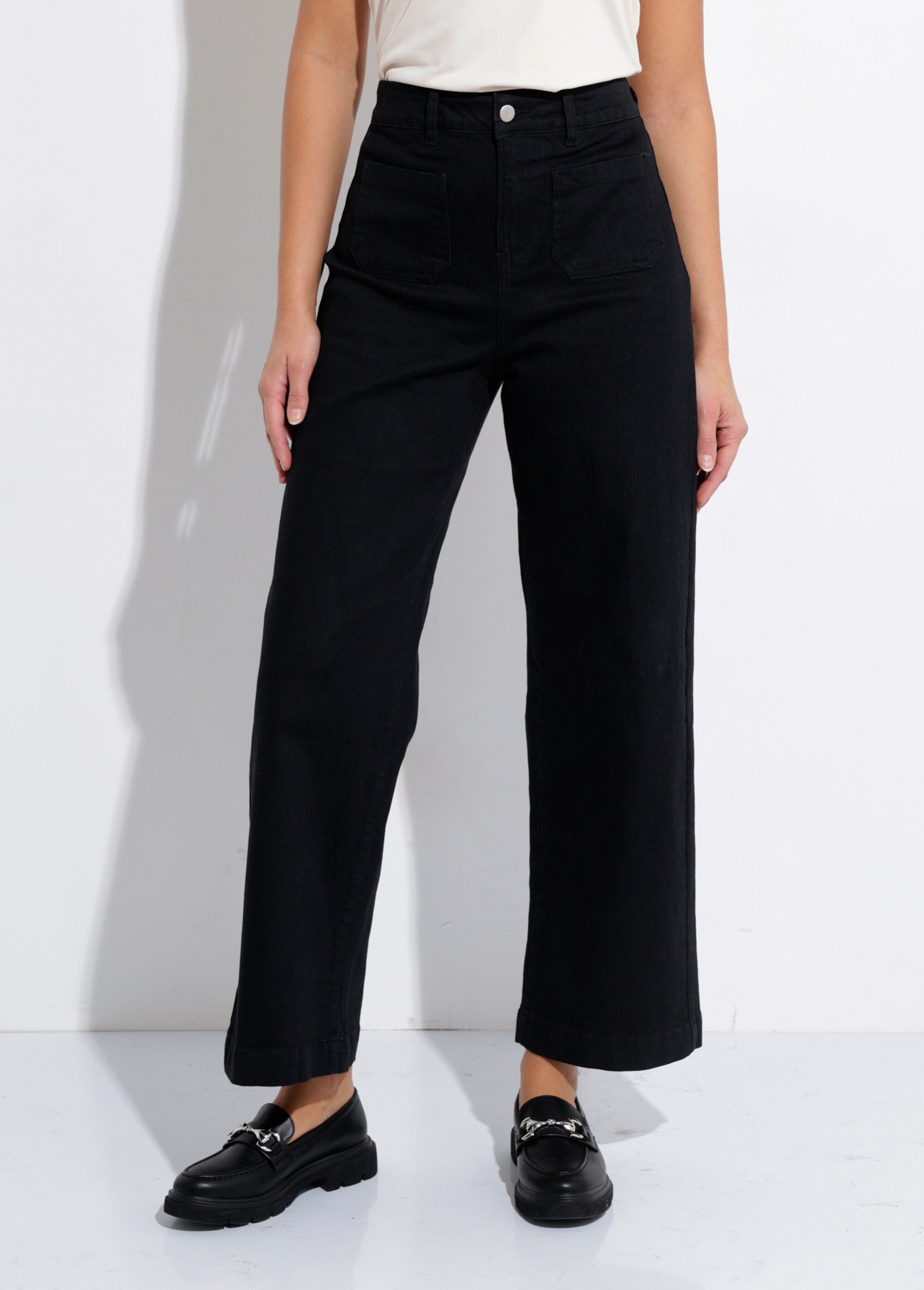 Jean 7/8ème large denim extensible 4 poches Femme Noir NIVA FA1