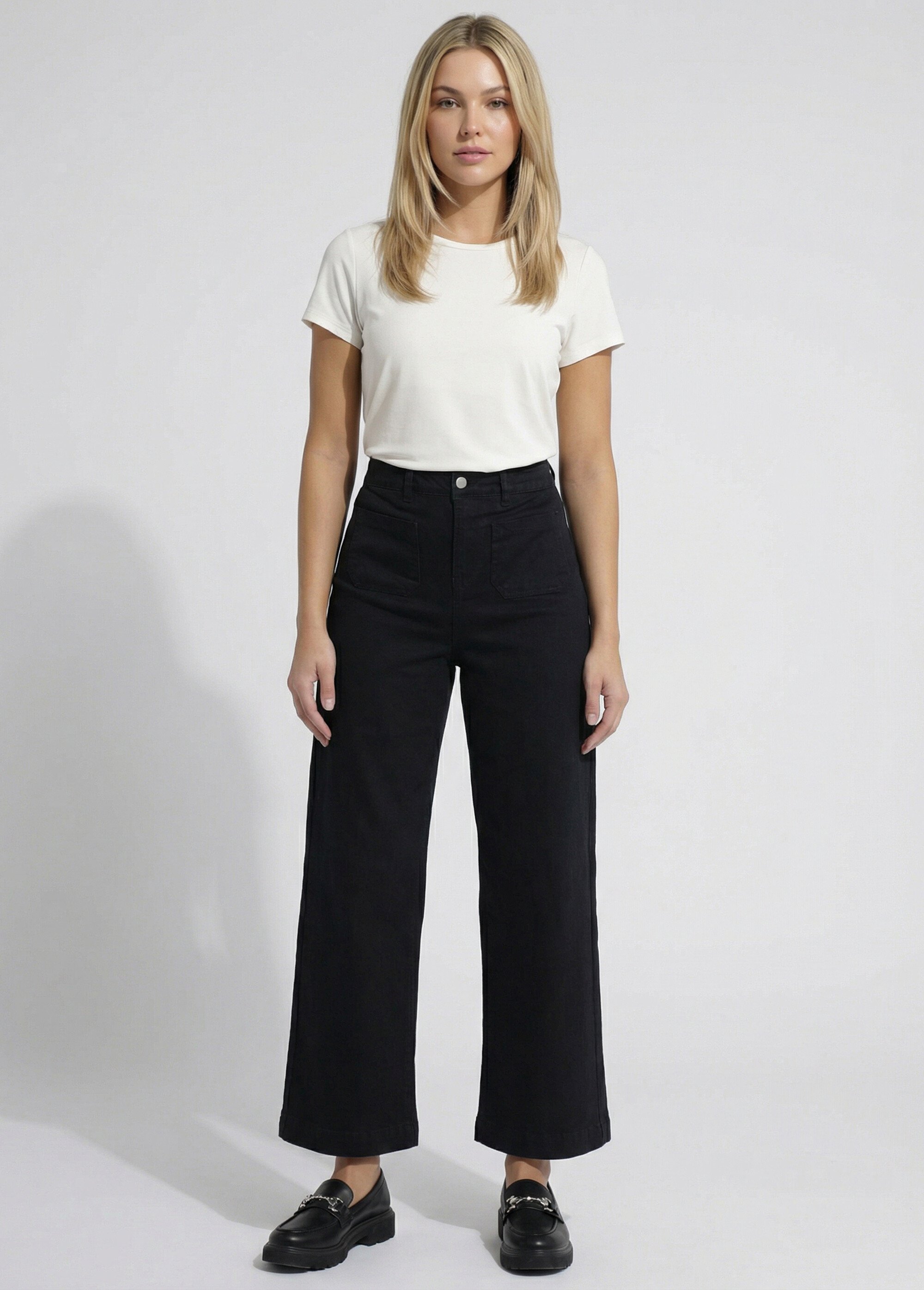 Jean 7/8ème large denim extensible 4 poches Femme Noir NIVA SF1